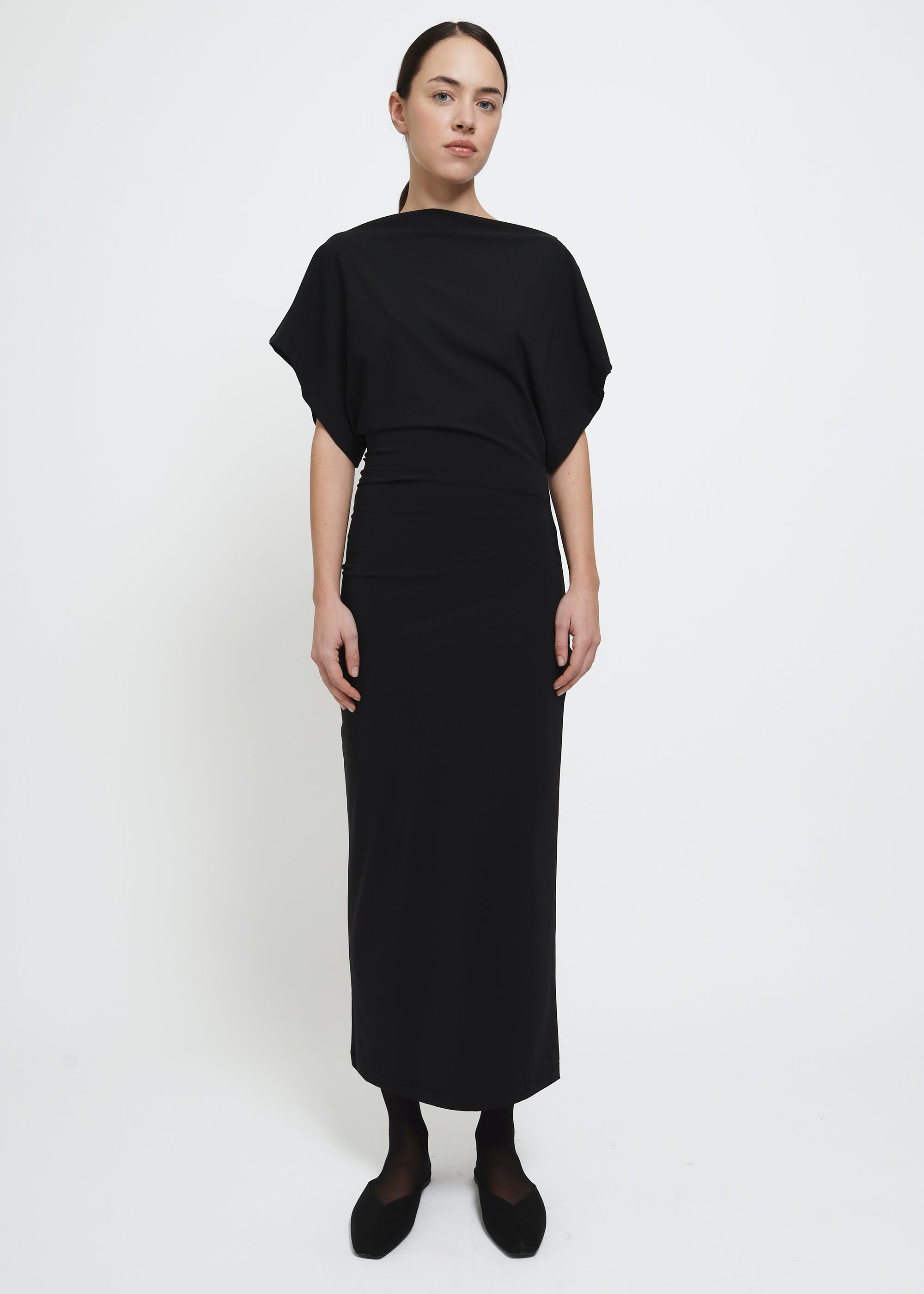 Draped midi dress, Black