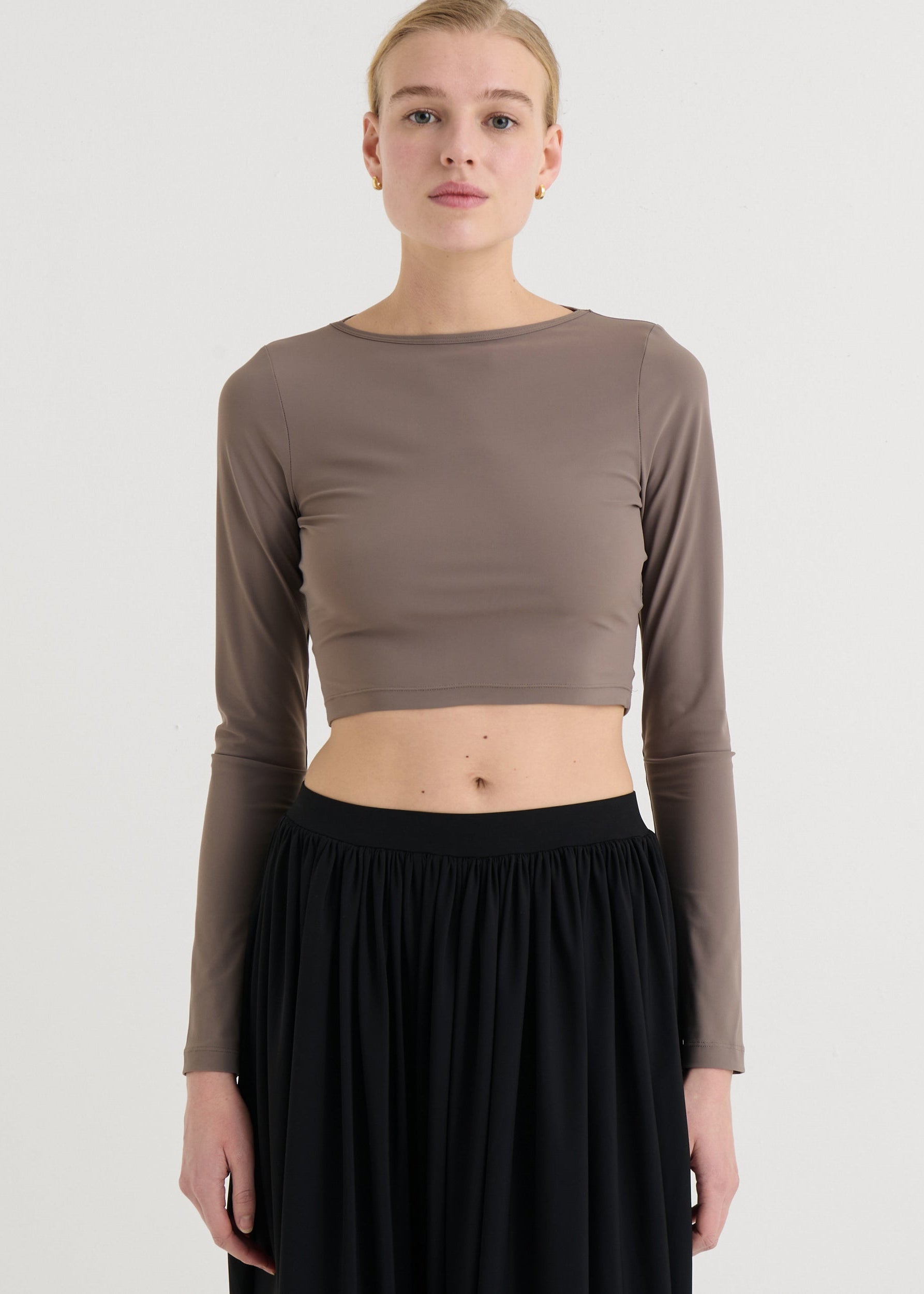 Cropped longsleeve top, Taupe