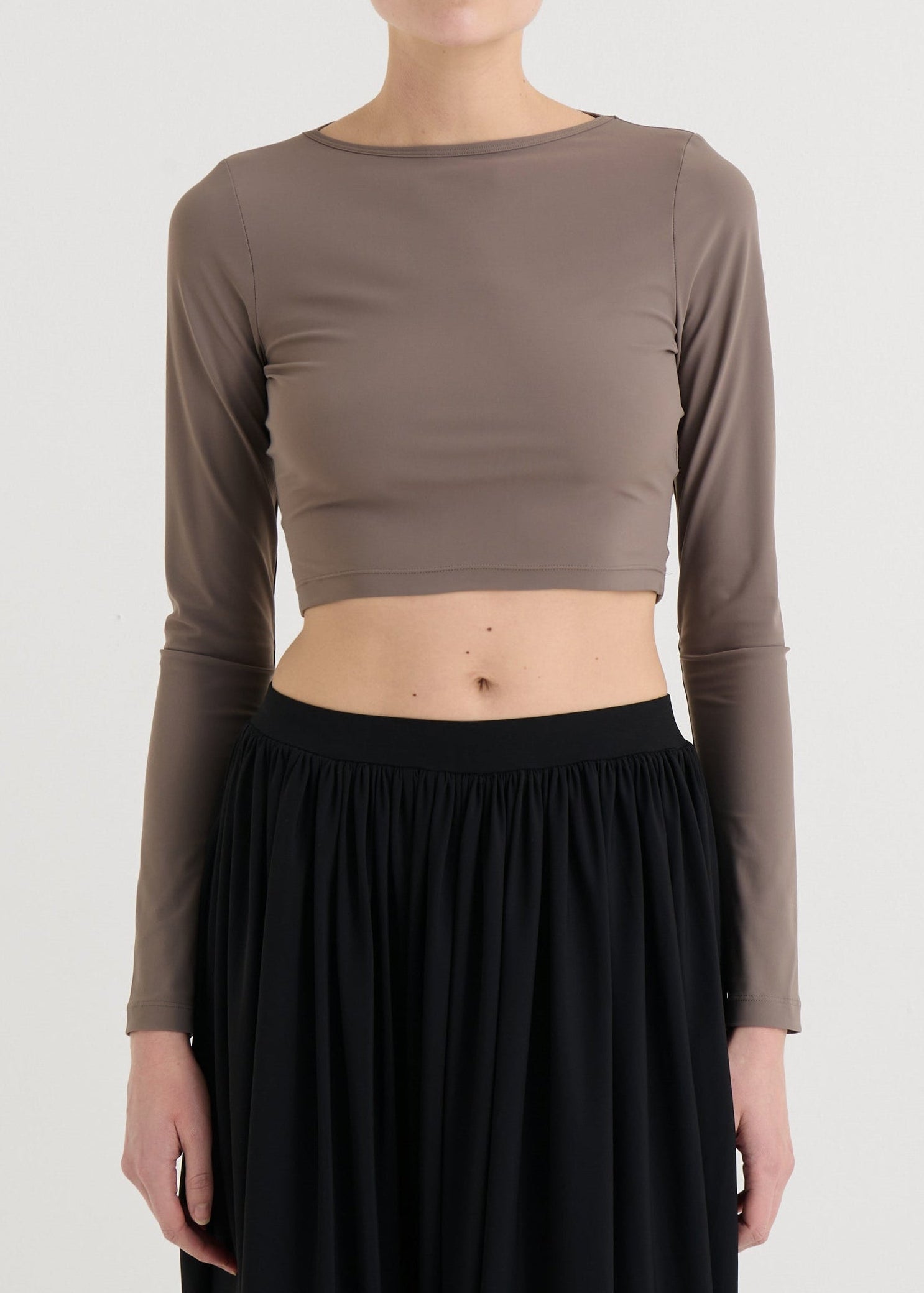Cropped longsleeve top, Taupe