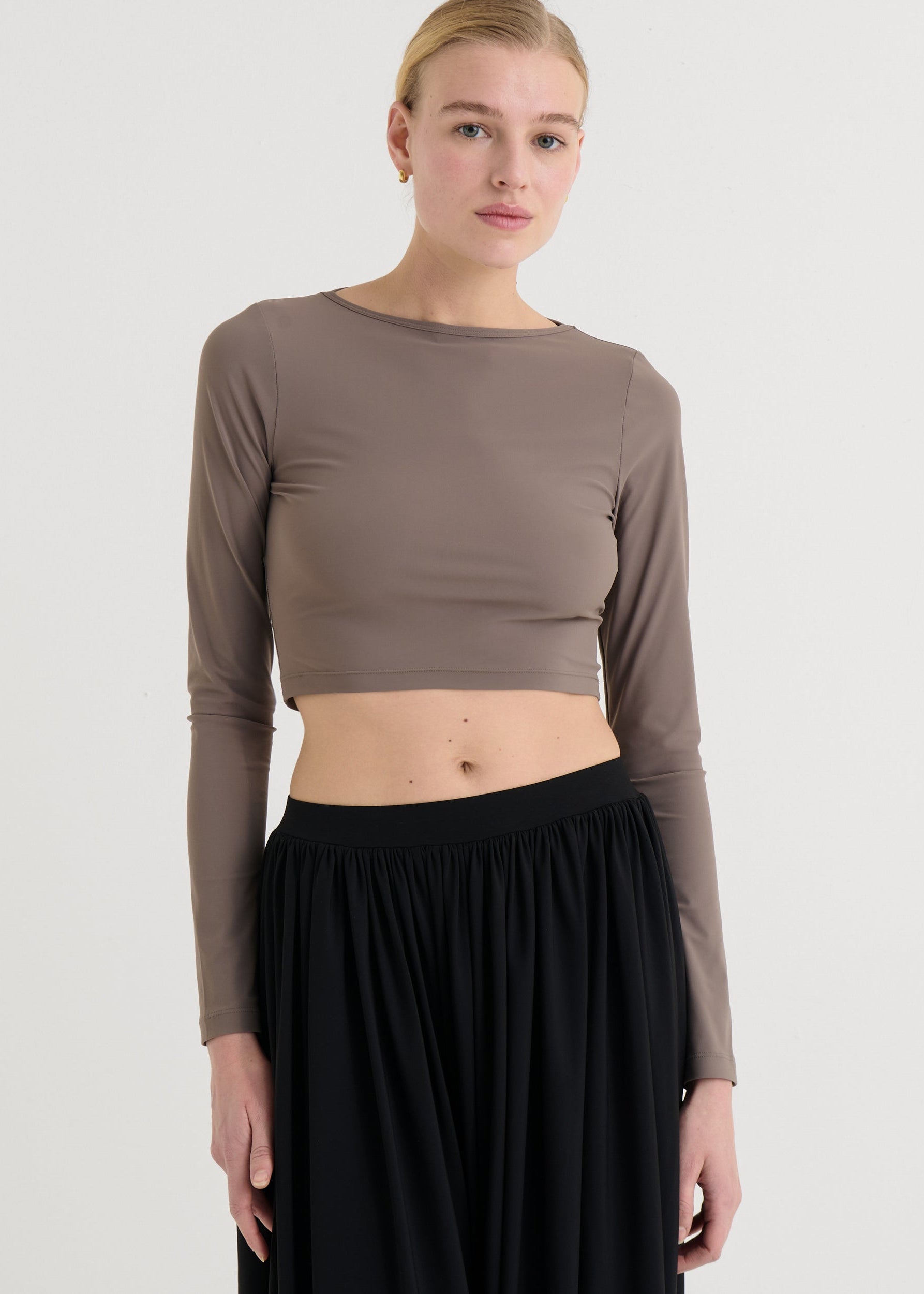 Cropped longsleeve top, Taupe