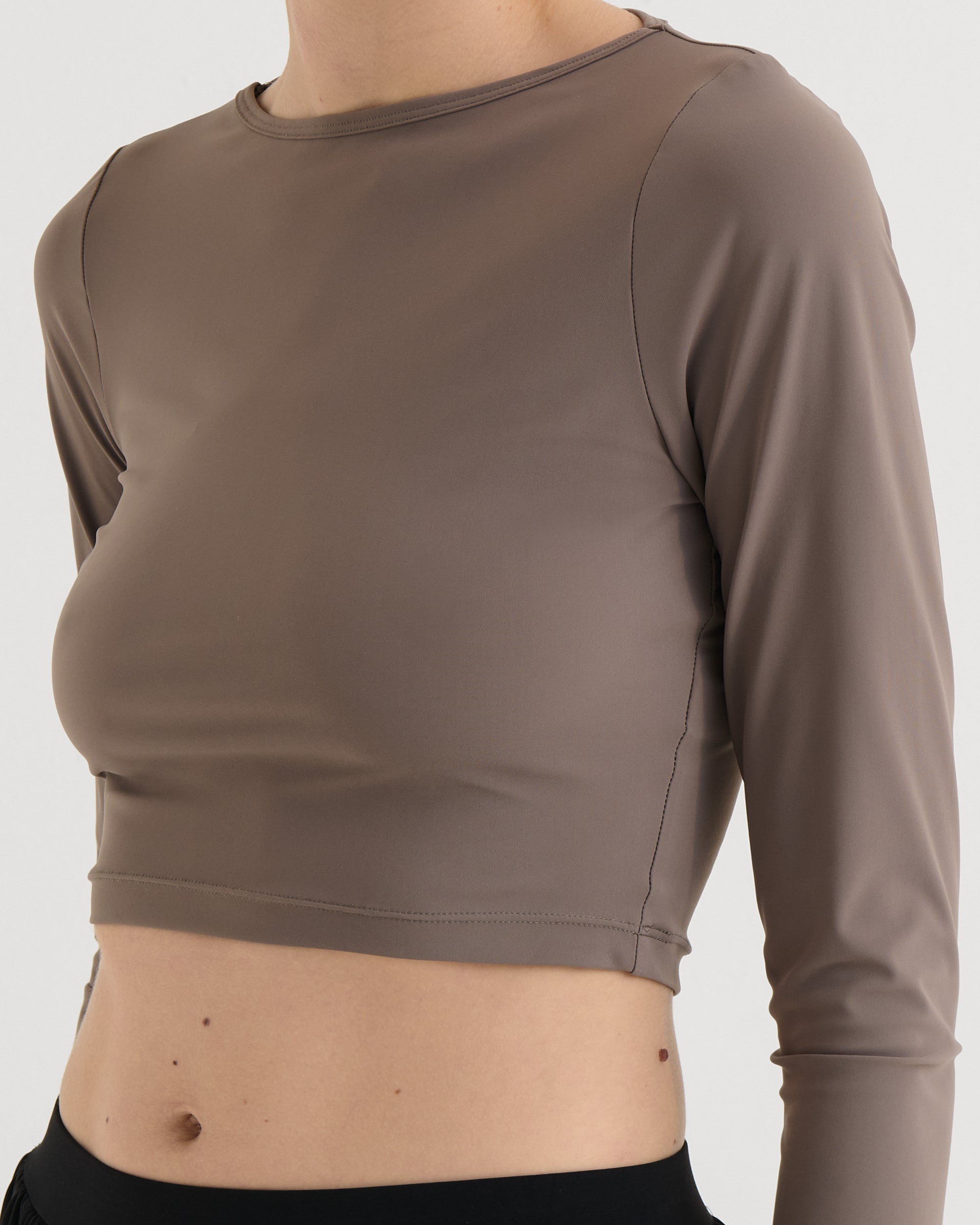 Cropped longsleeve top, Taupe