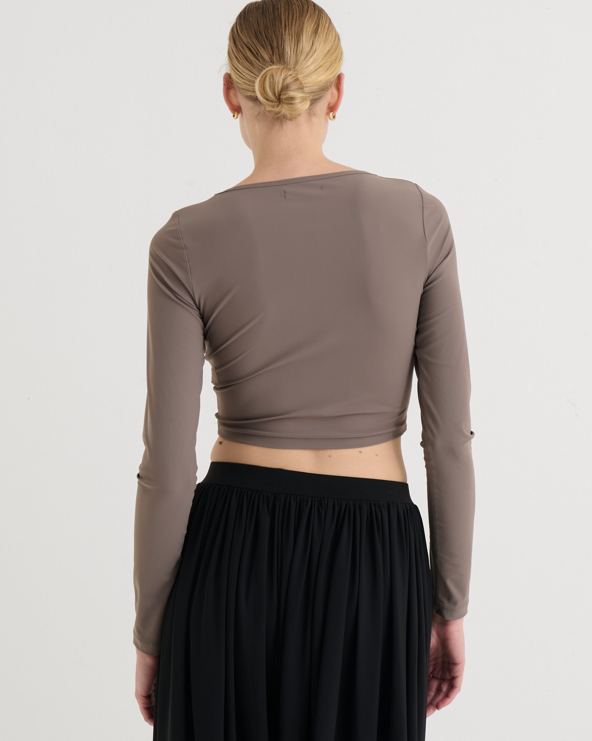 Cropped longsleeve top, Taupe