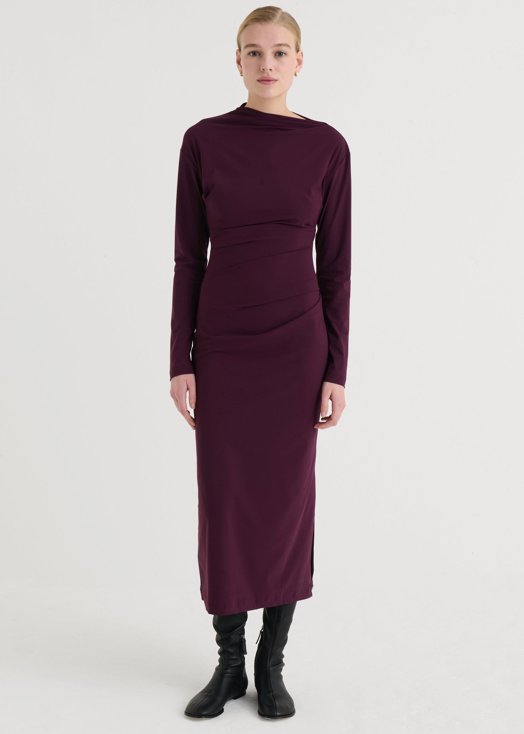 Asymmetric longsleeve dress, Plum