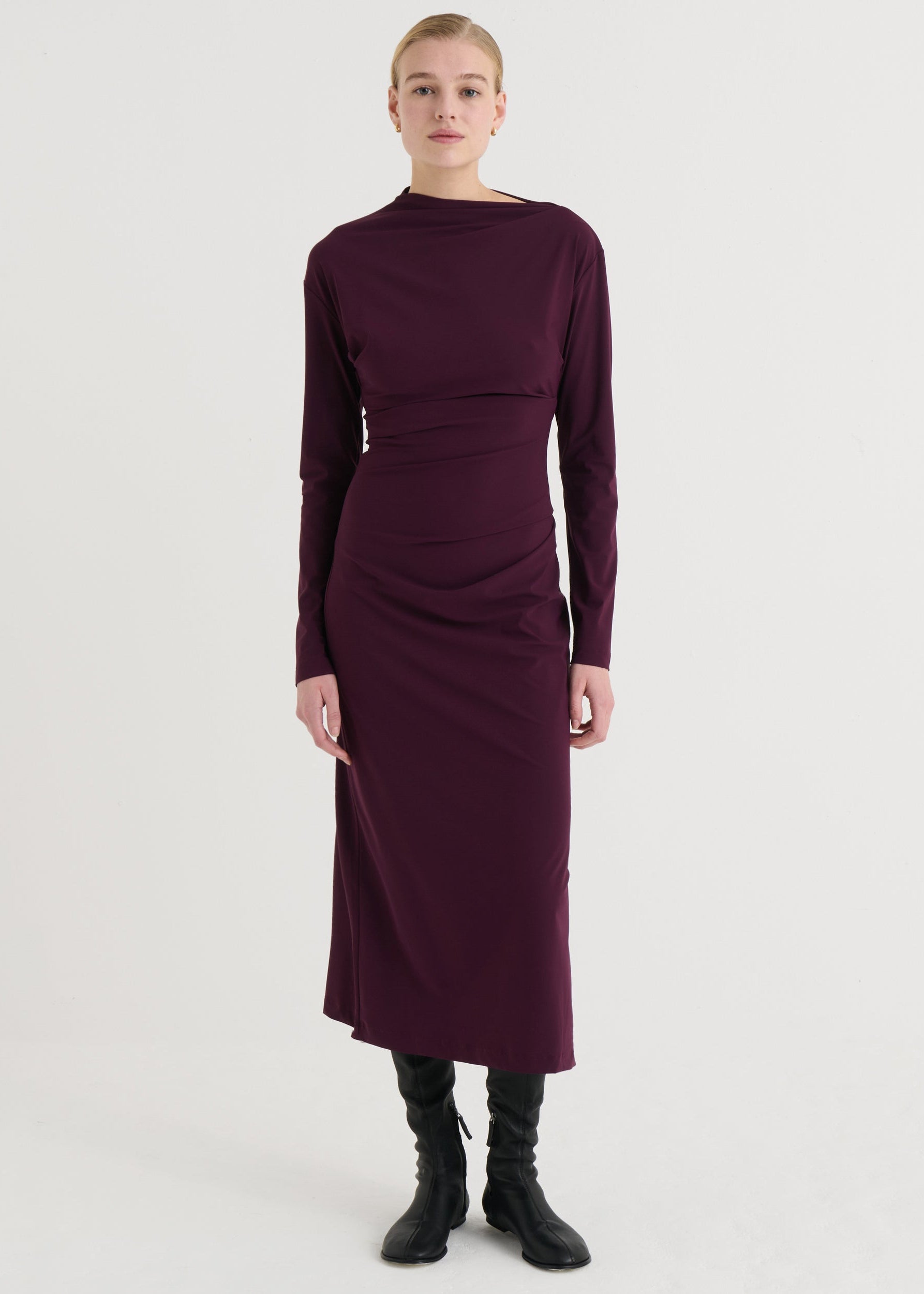 Asymmetric longsleeve dress, Plum