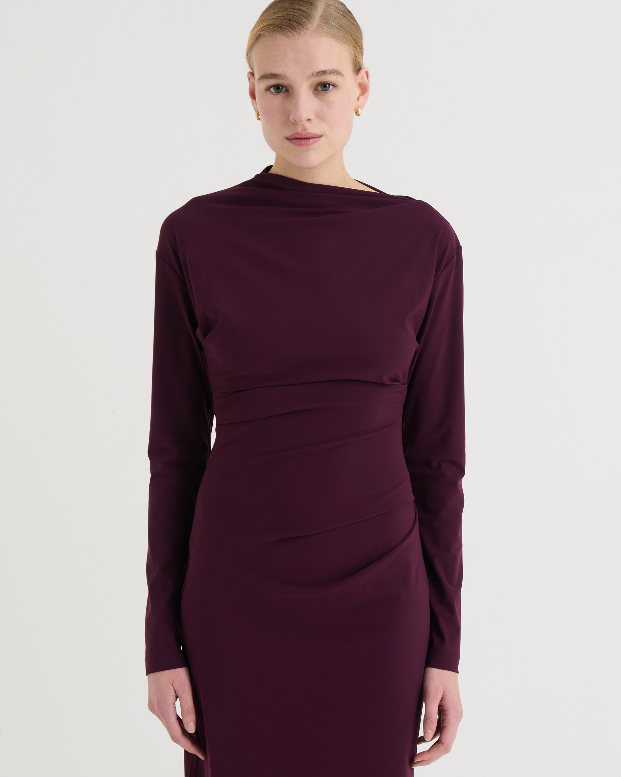 Asymmetric longsleeve dress, Plum