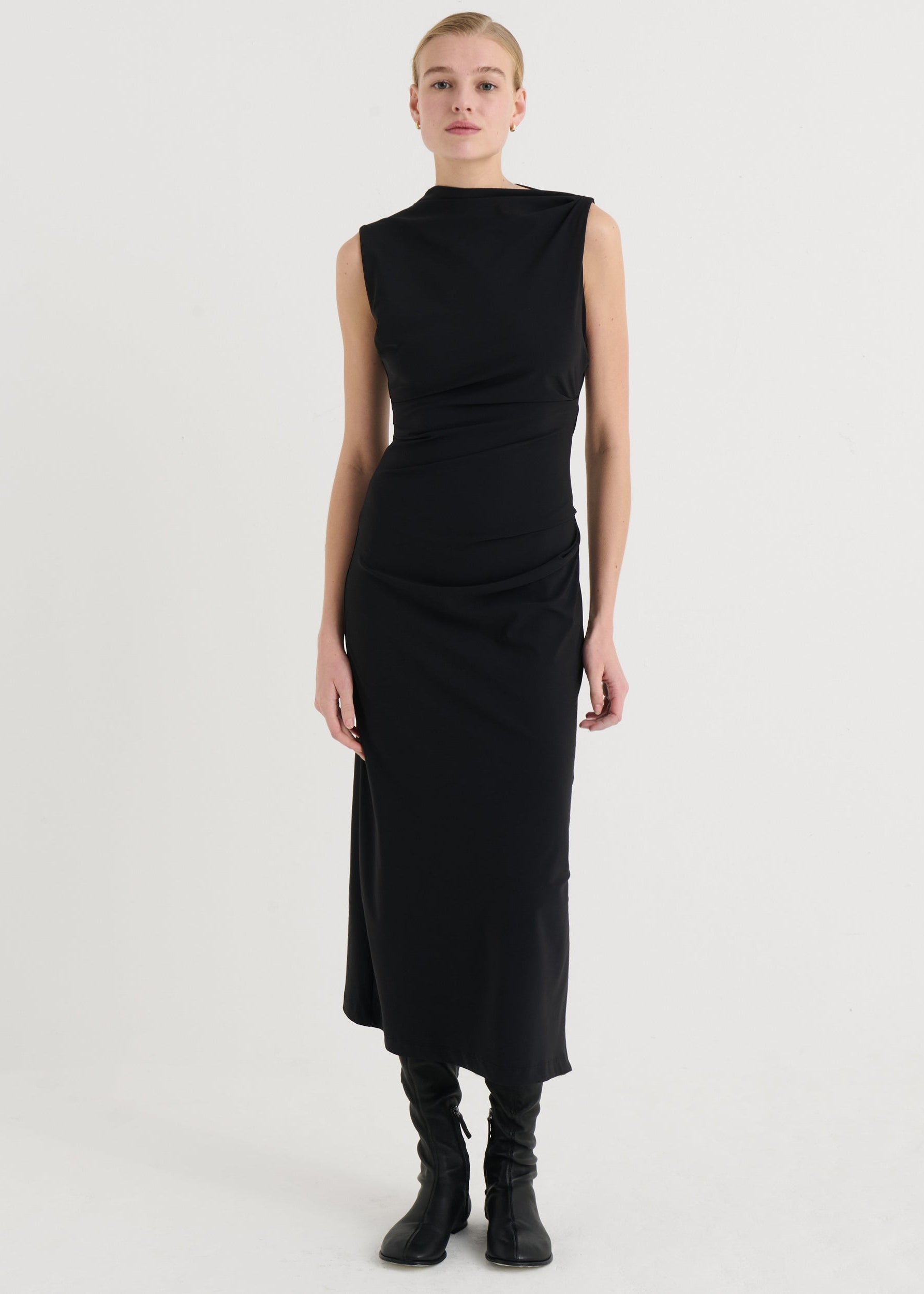 Asymmetric midi dress, Black