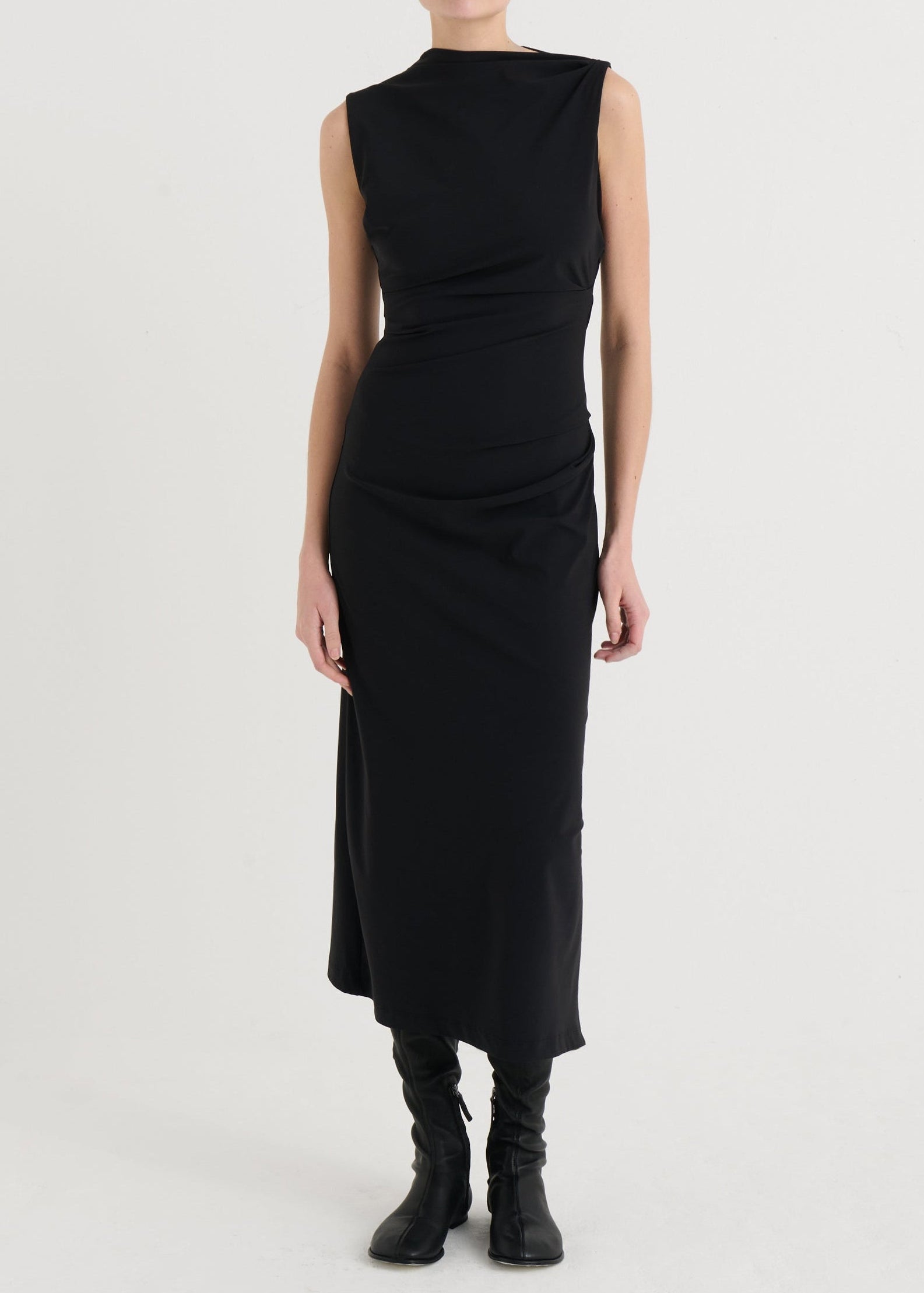 Asymmetric midi dress, Black