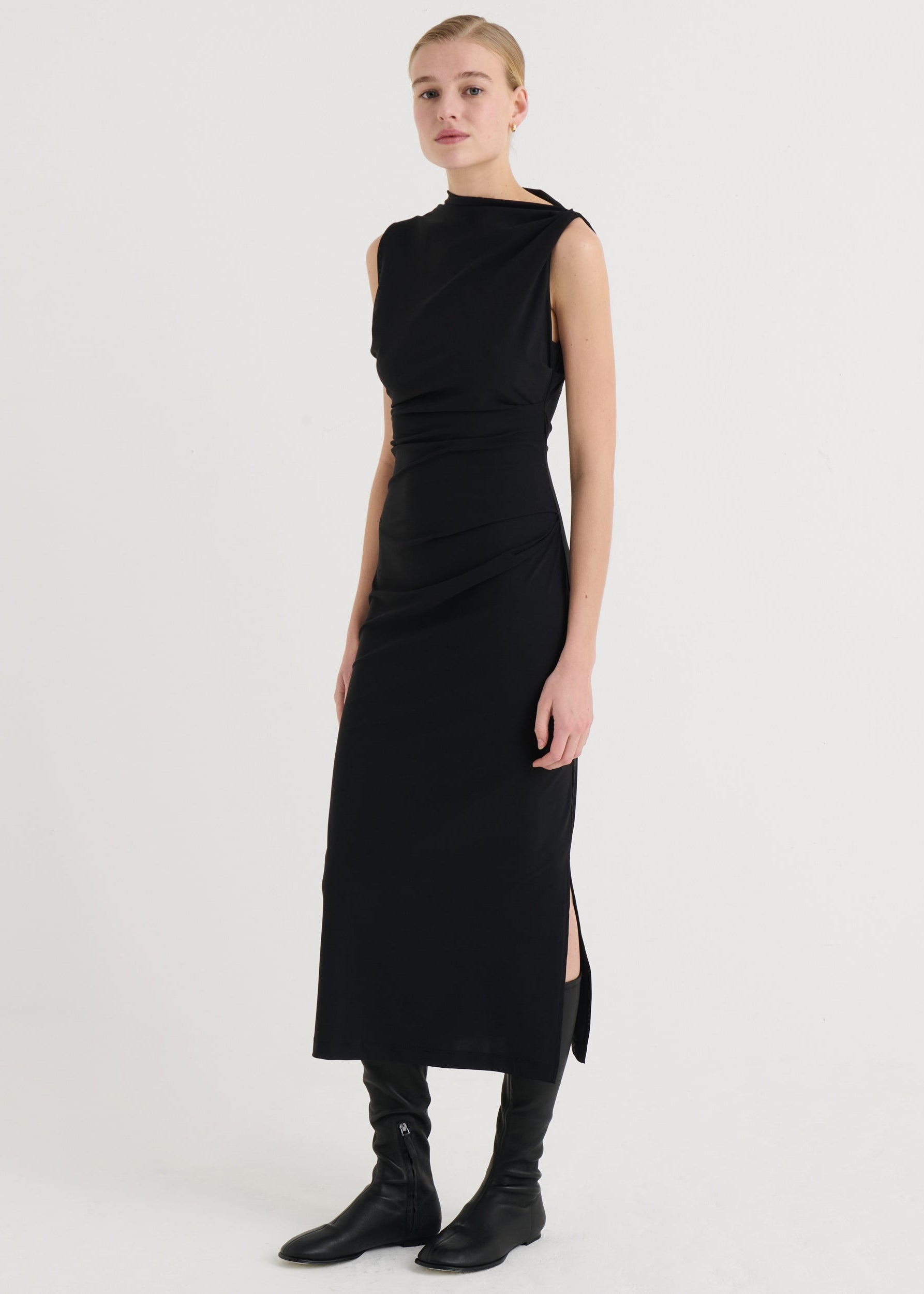 Asymmetric midi dress, Black