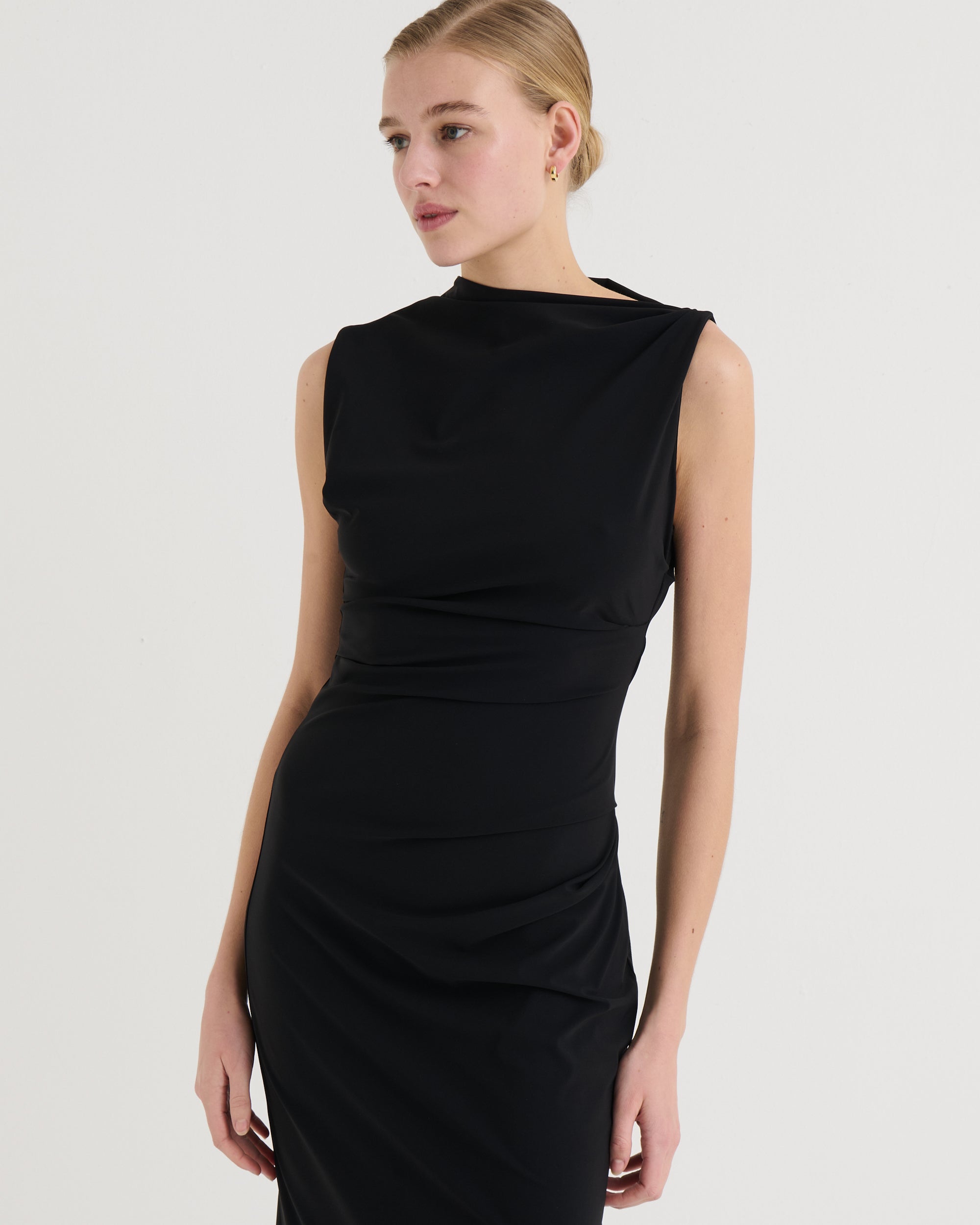 Asymmetric midi dress, Black