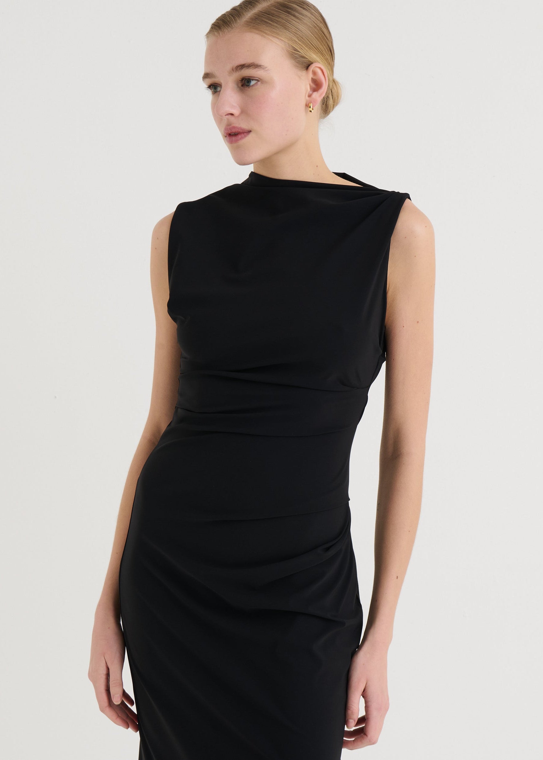 Asymmetric midi dress, Black