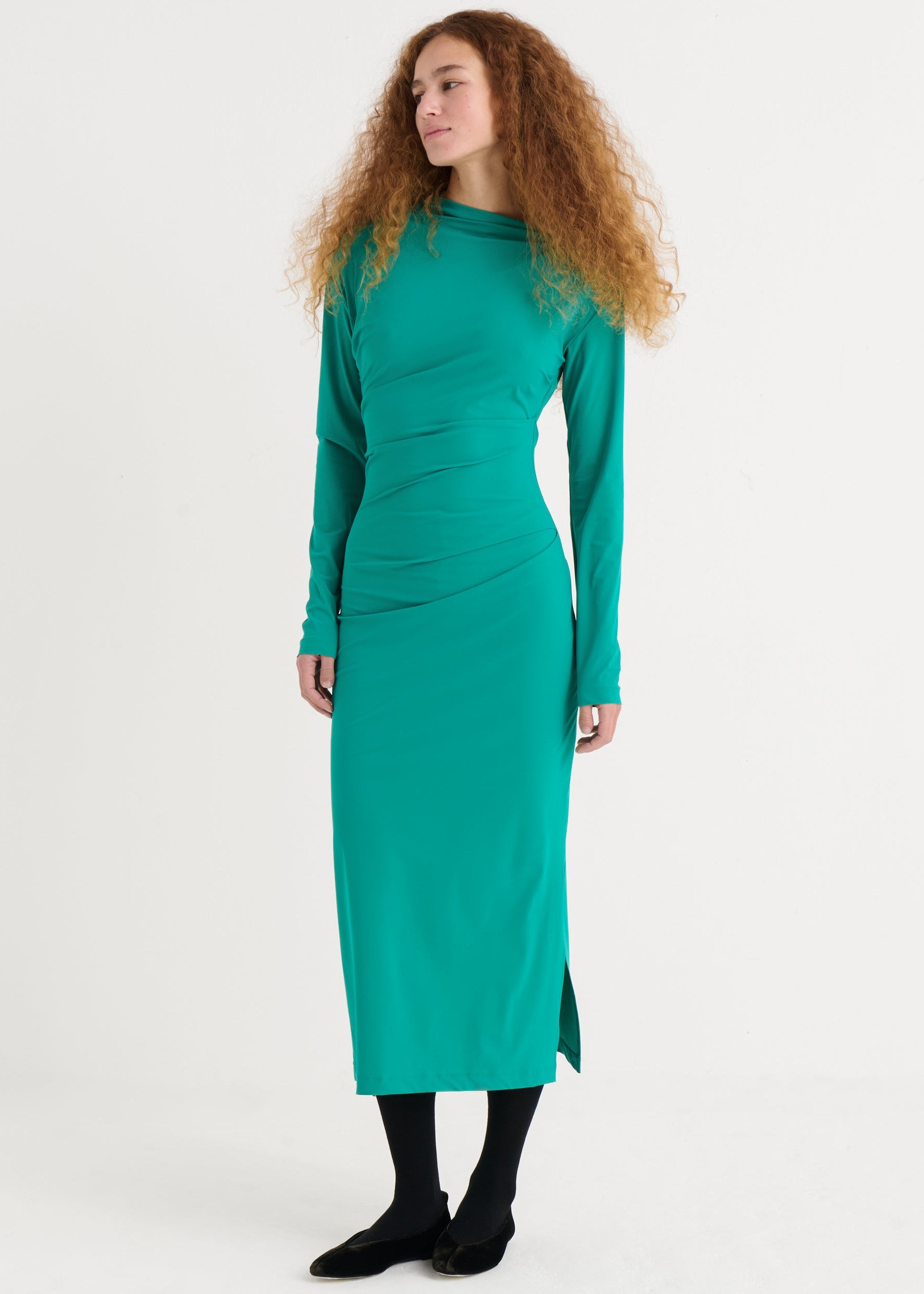 Asymmetric longsleeve dress, Teal
