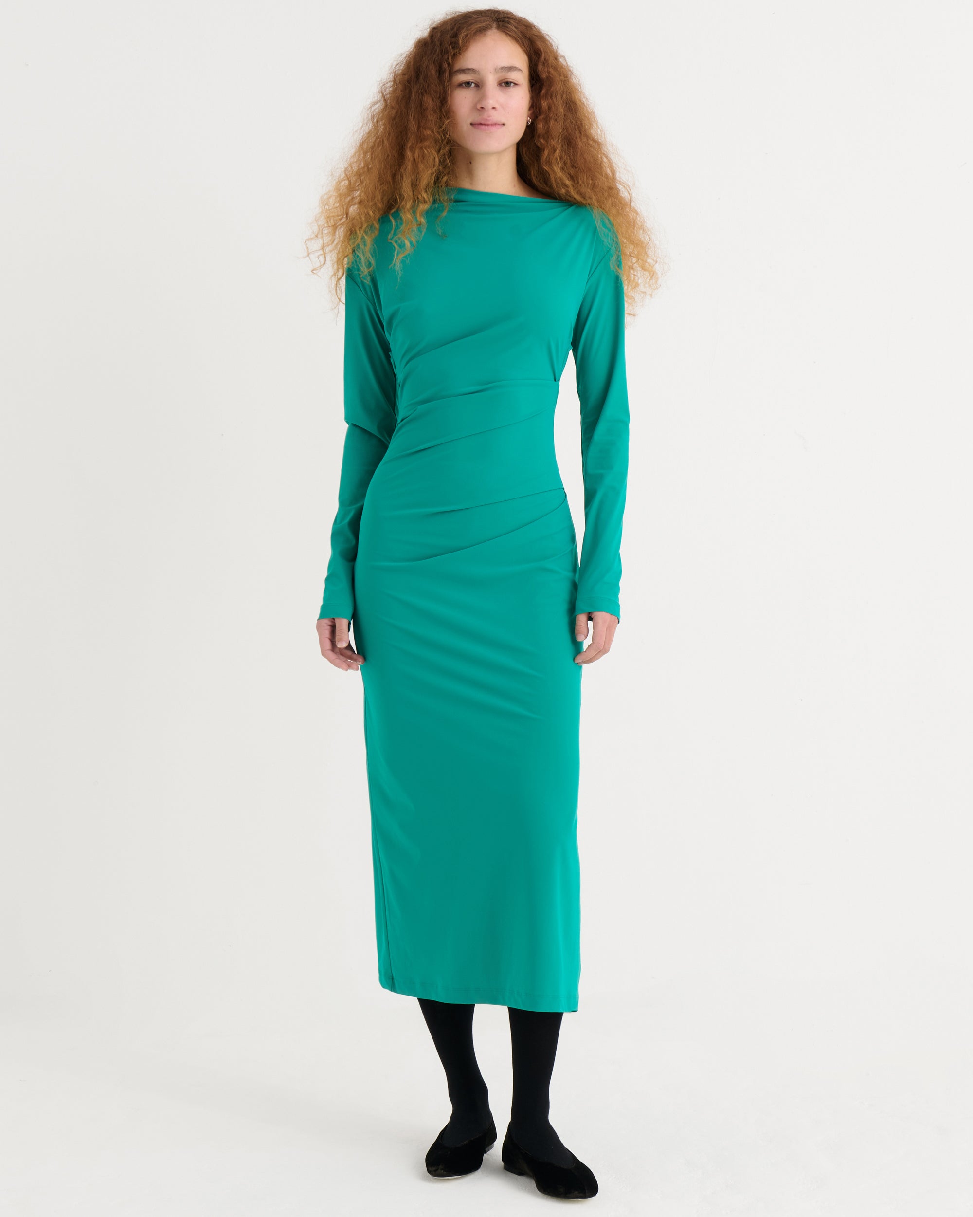 Asymmetric longsleeve dress, Teal