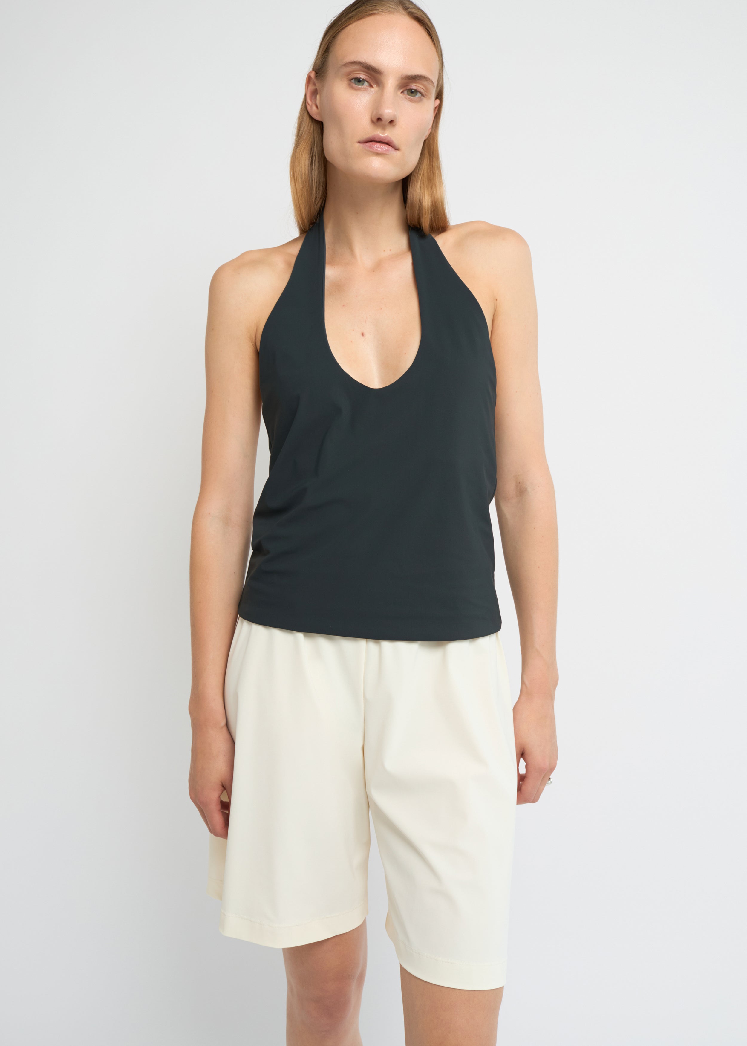 Ash halter top with deep scoop neckline and open back