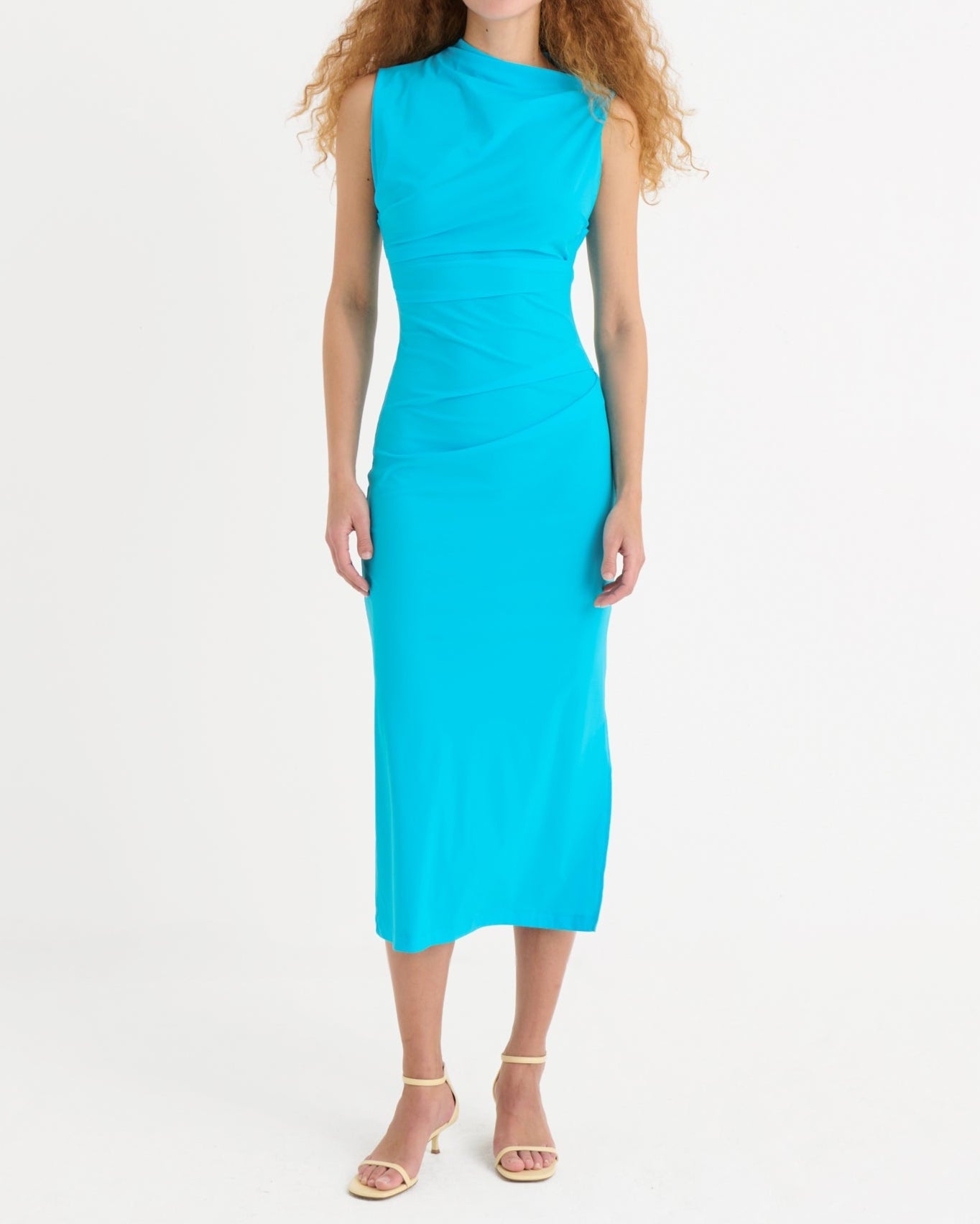 Asymmetric midi dress, Azure