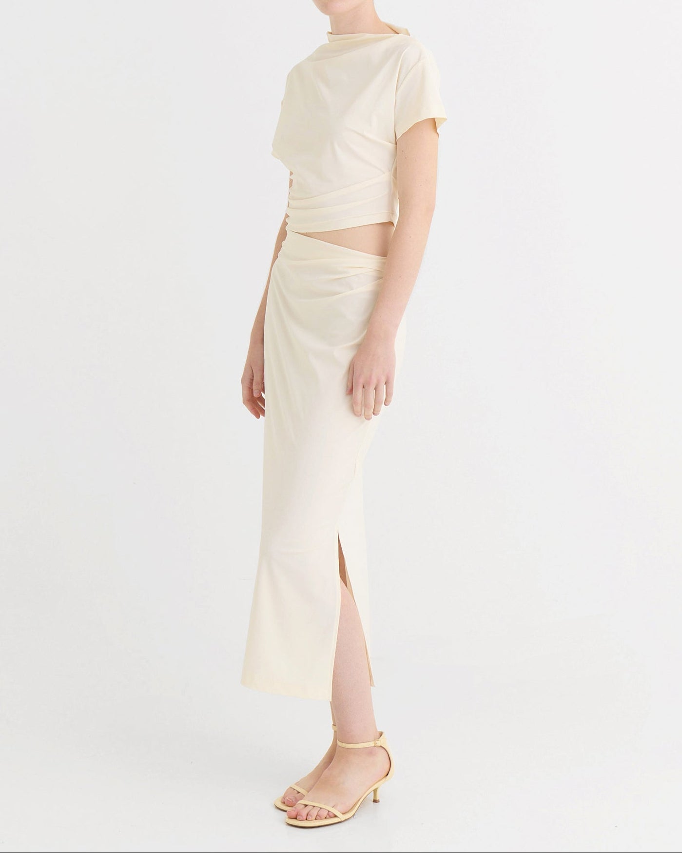 Side-split midi skirt, Cream