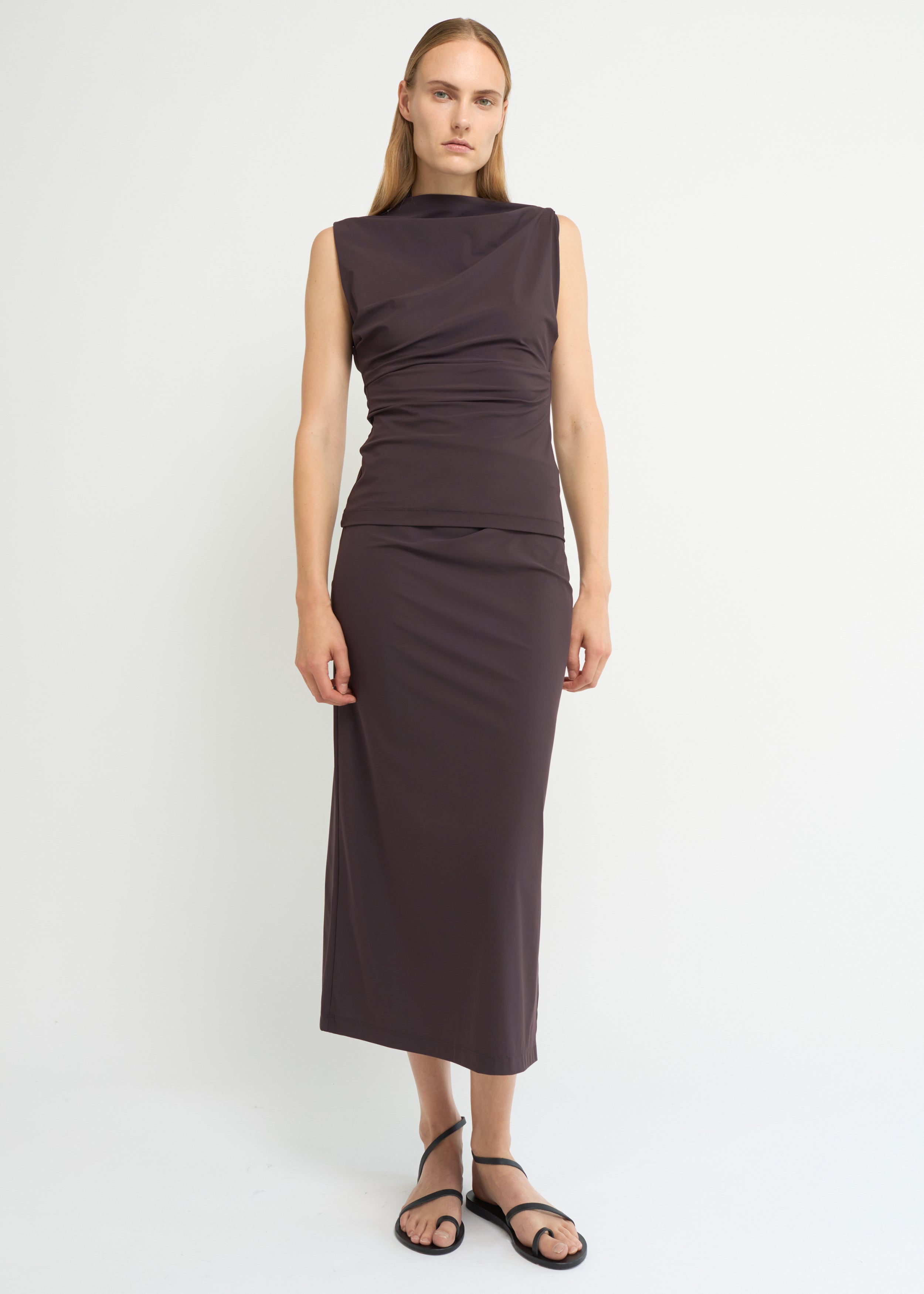 Fig asymmetric mid-length skirt in recycled Italian jersey
