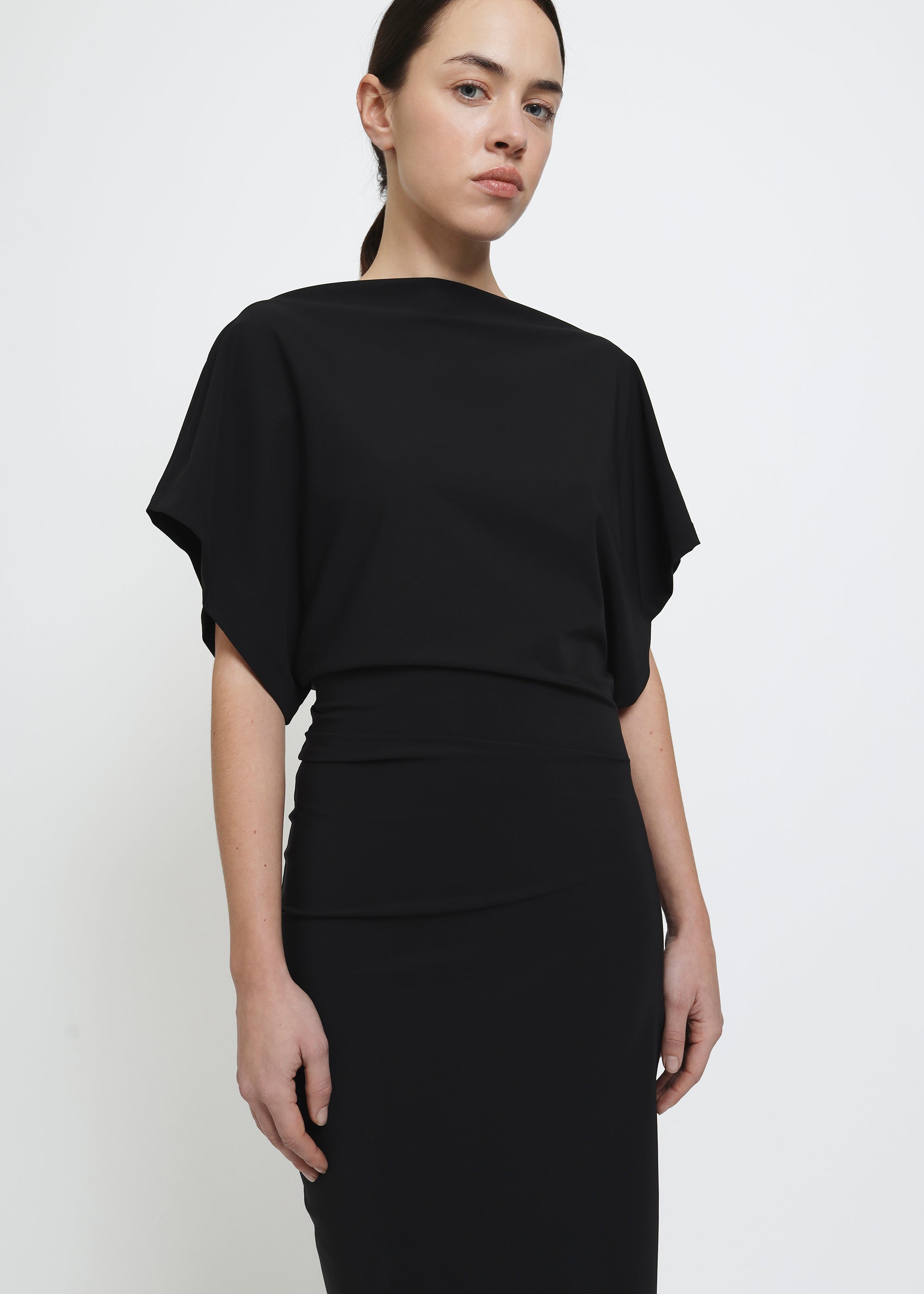 Draped midi dress, Black