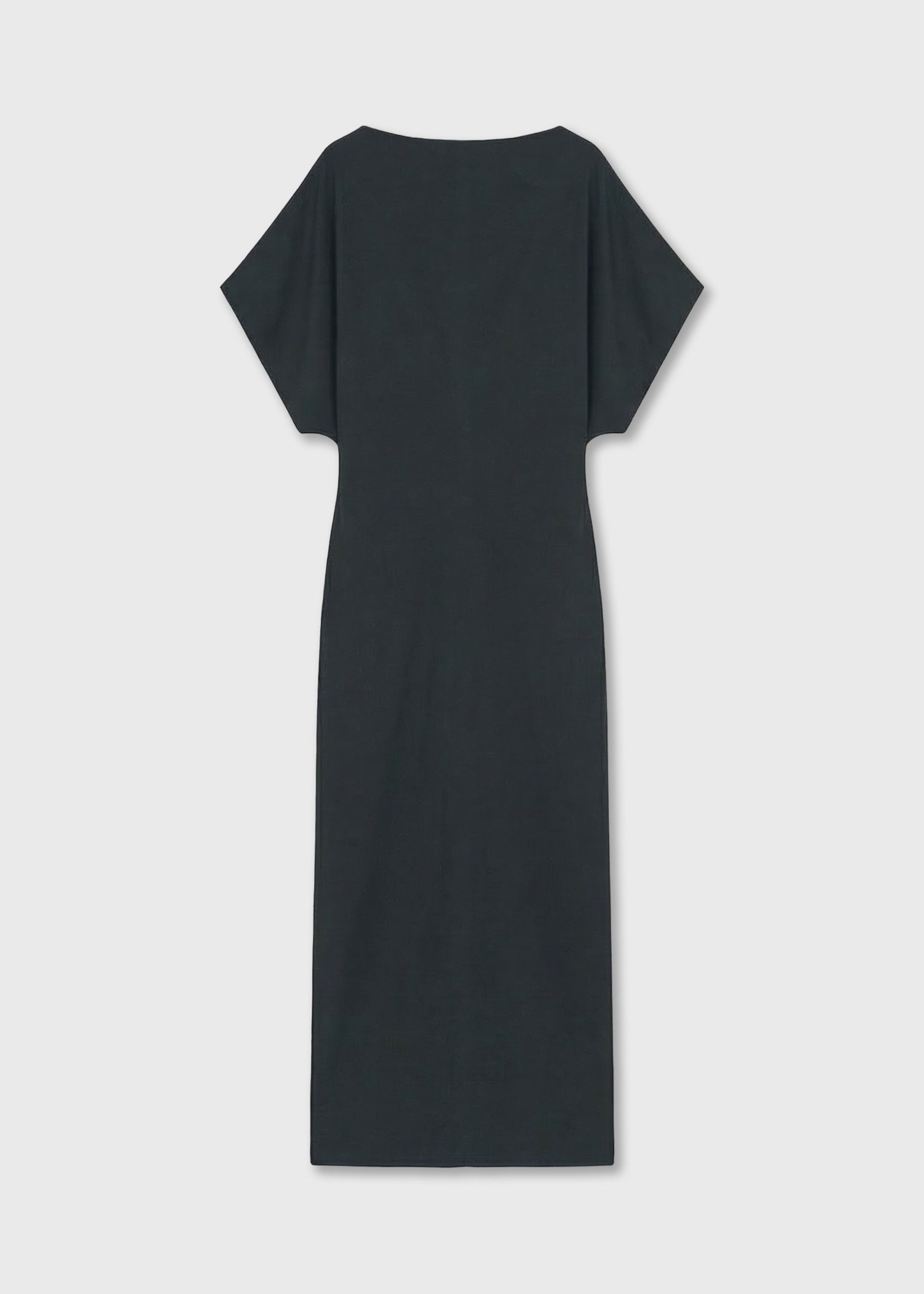 A dark charcoal gray short-sleeve dress.