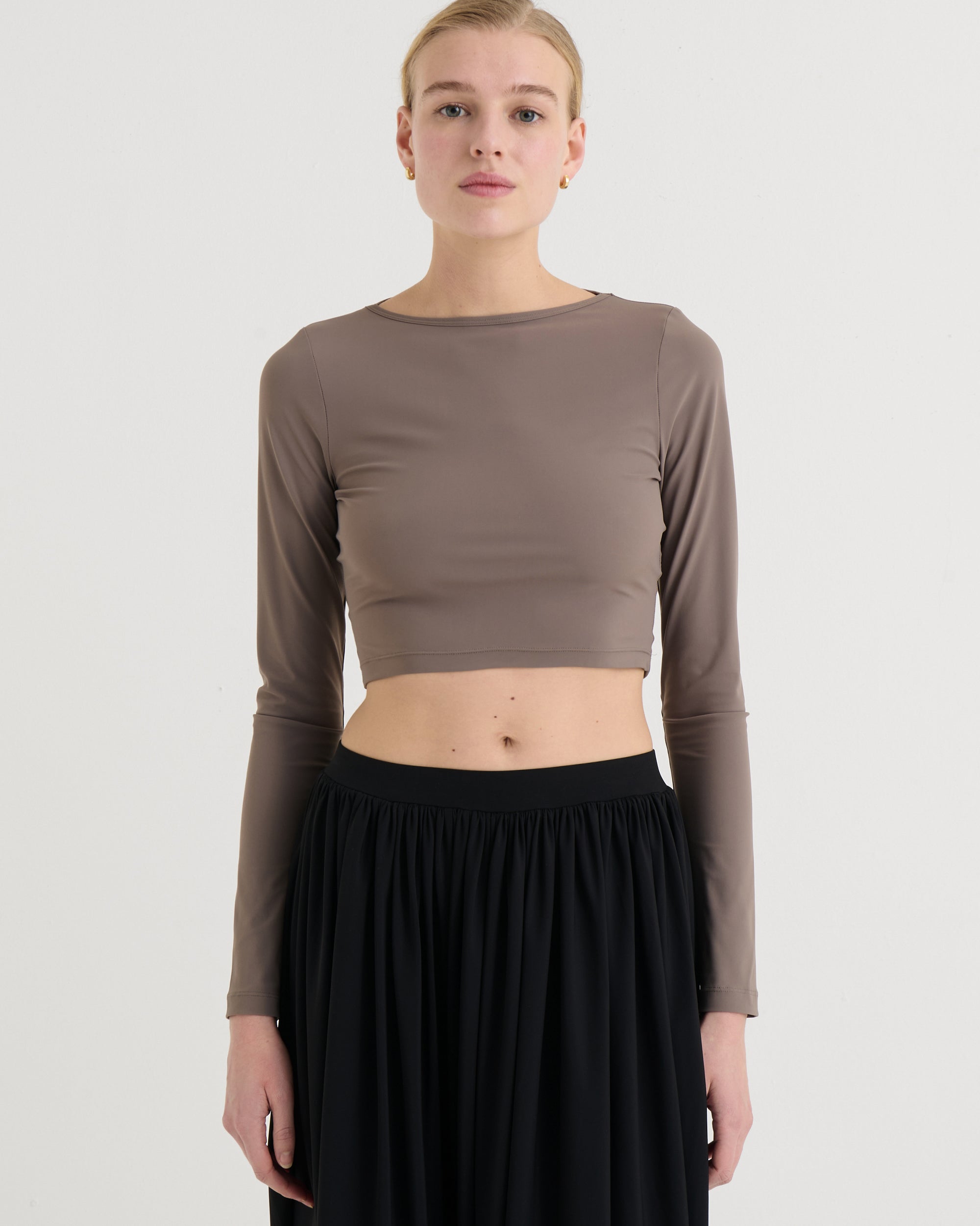 Cropped longsleeve top, Taupe