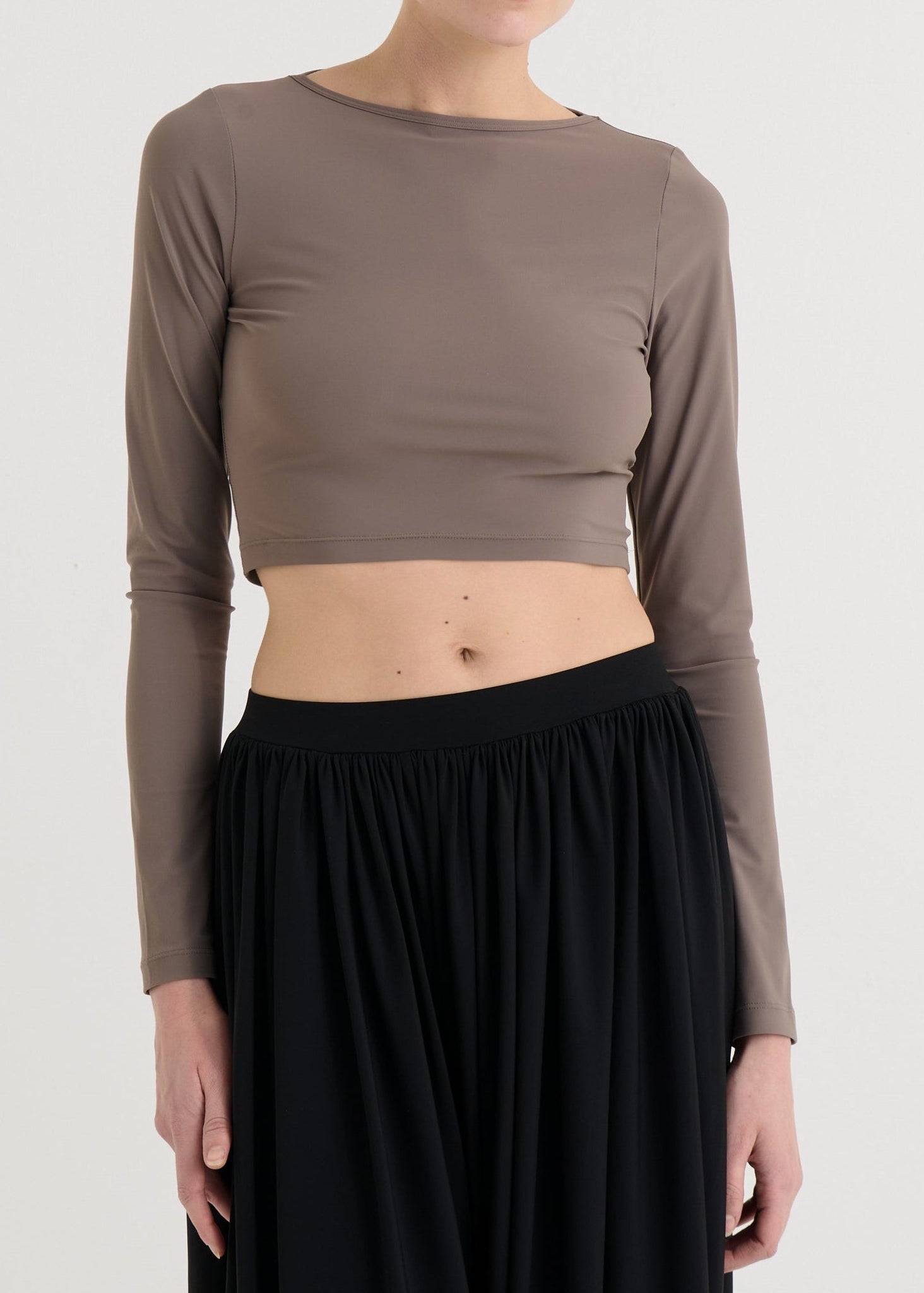 Cropped longsleeve top, Taupe