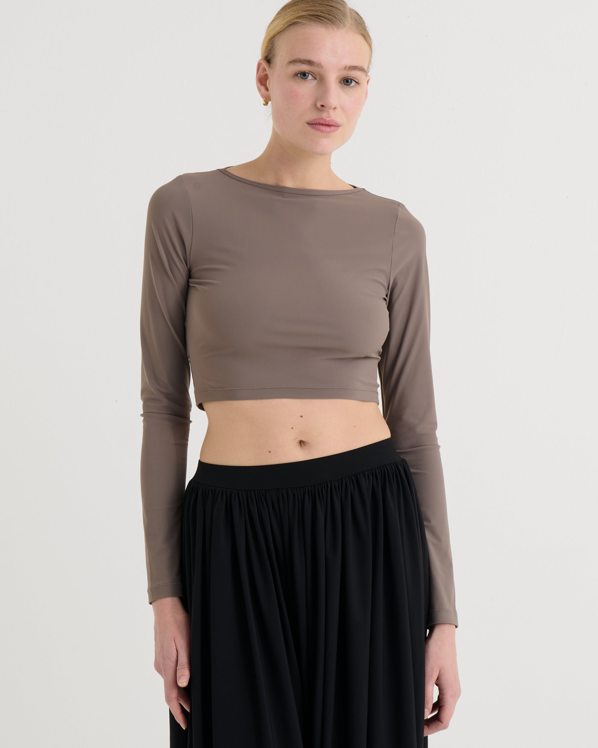 Cropped longsleeve top, Taupe
