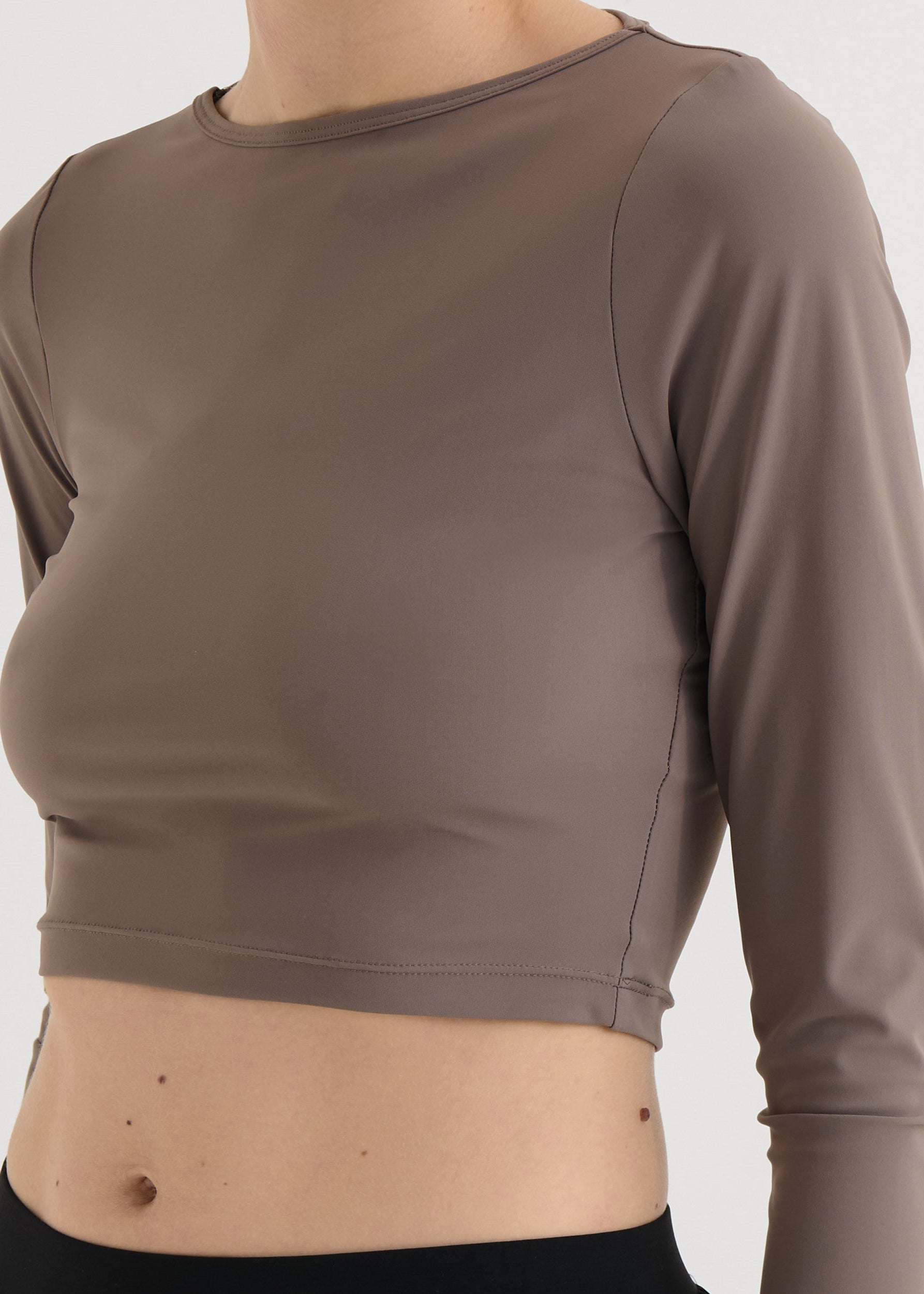 Cropped longsleeve top, Taupe