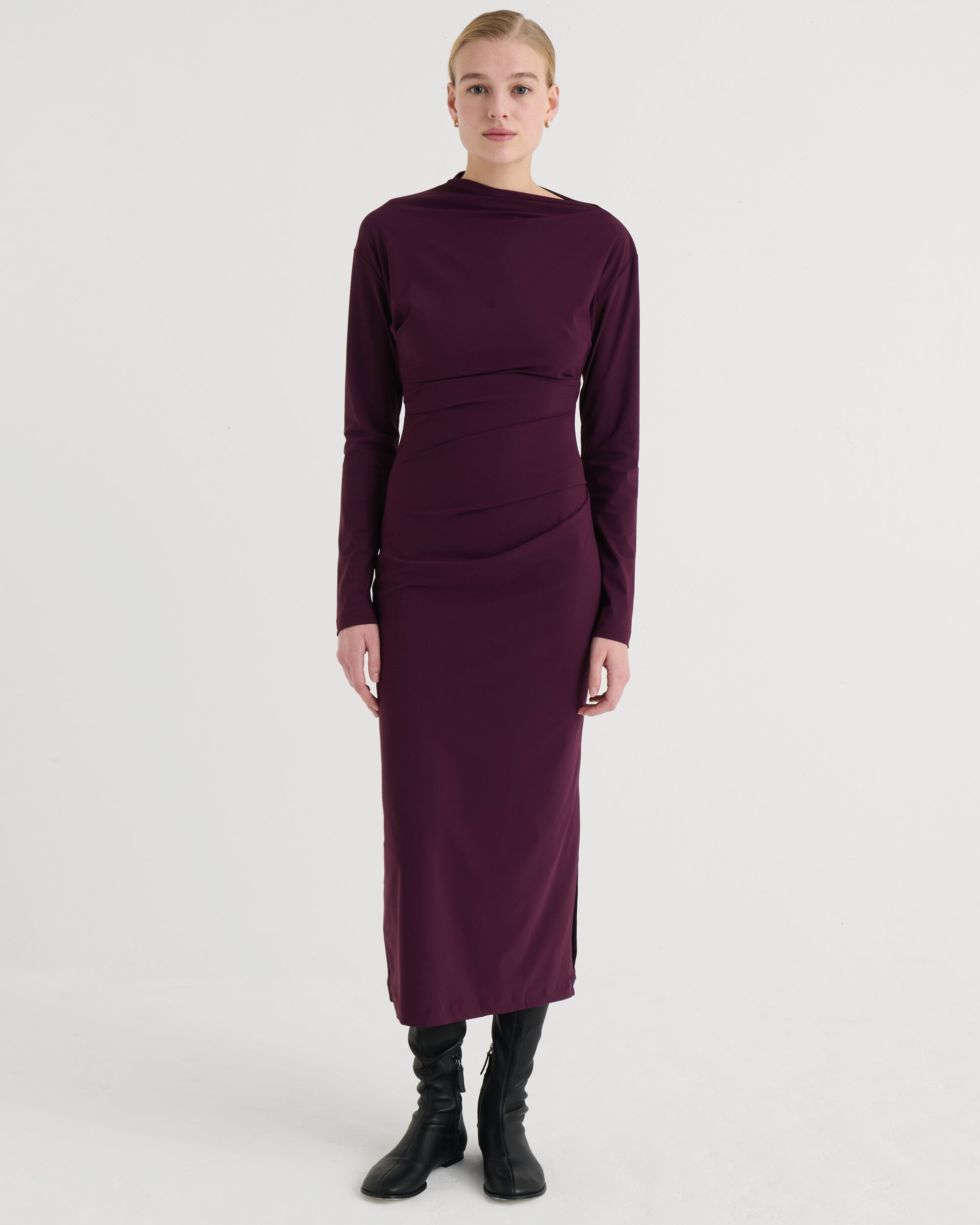 Asymmetric longsleeve dress, Plum