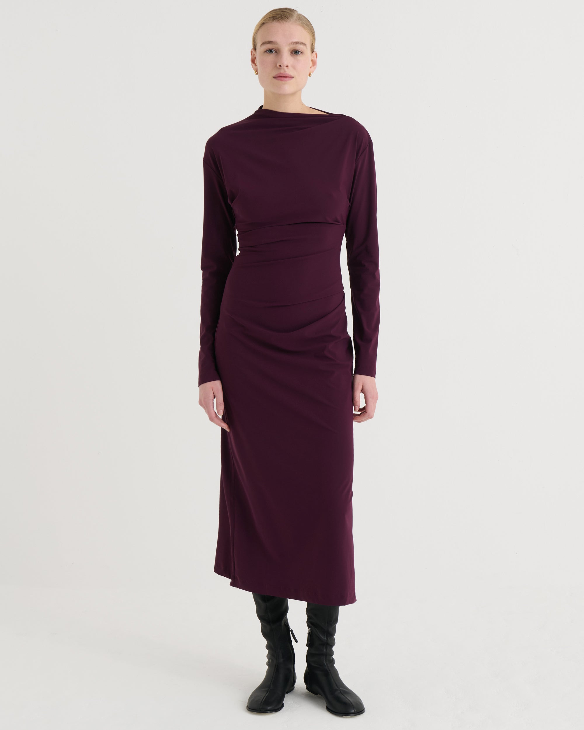 Asymmetric longsleeve dress, Plum