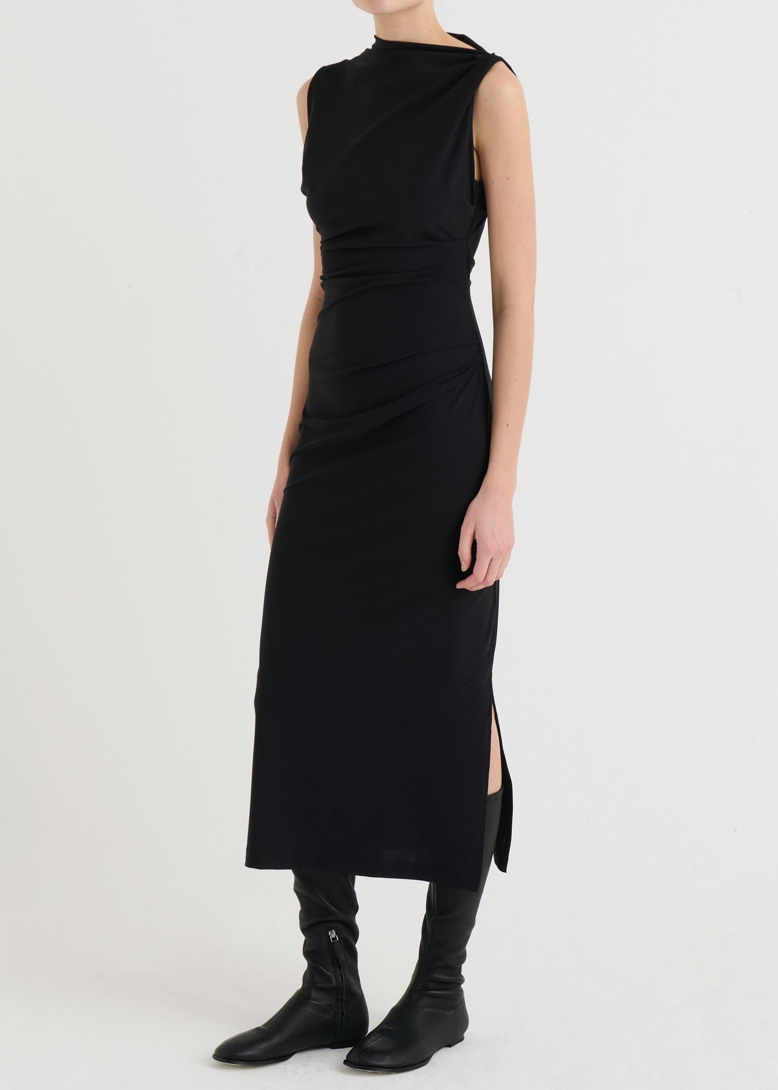 Asymmetric midi dress, Black