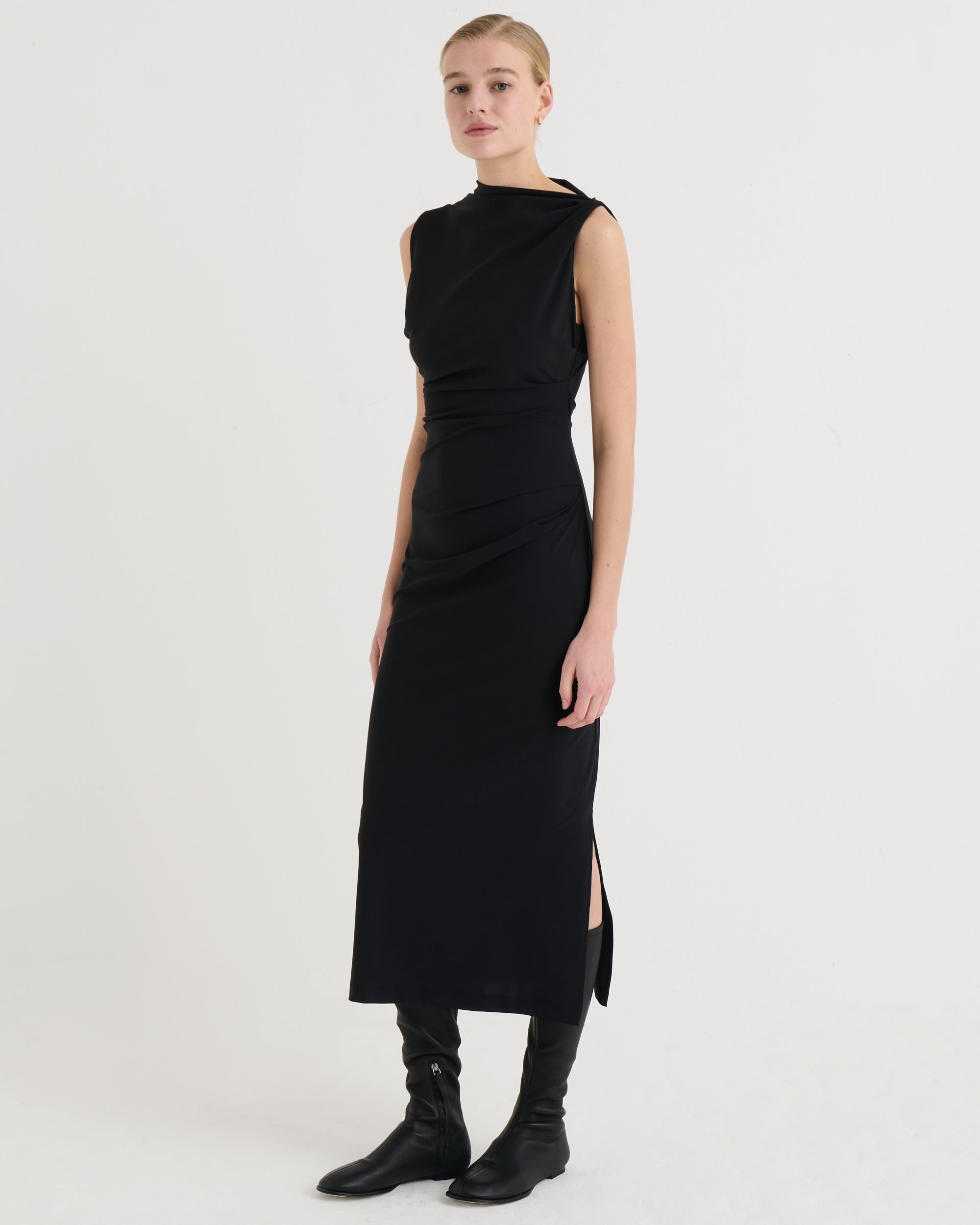 Asymmetric midi dress, Black