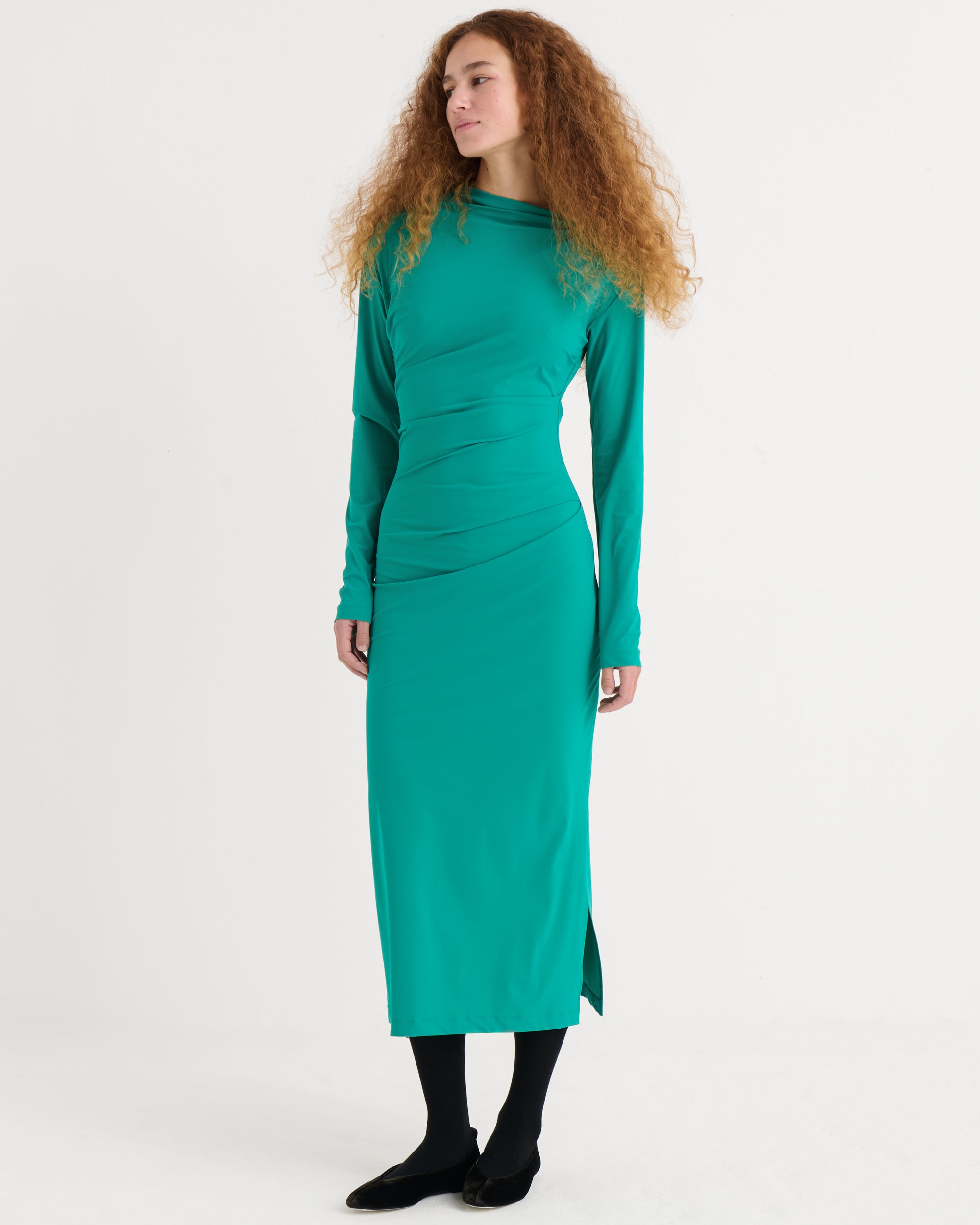 Asymmetric longsleeve dress, Teal