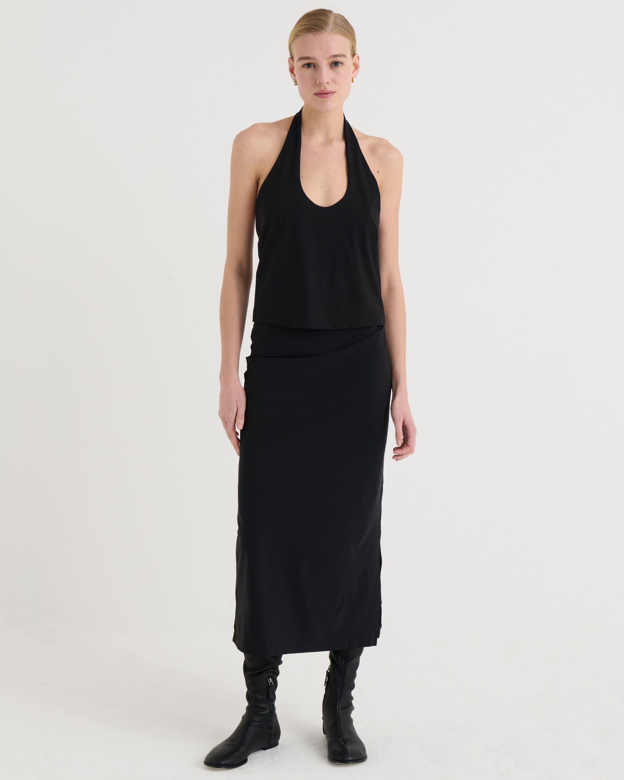 Side-split midi skirt, Black