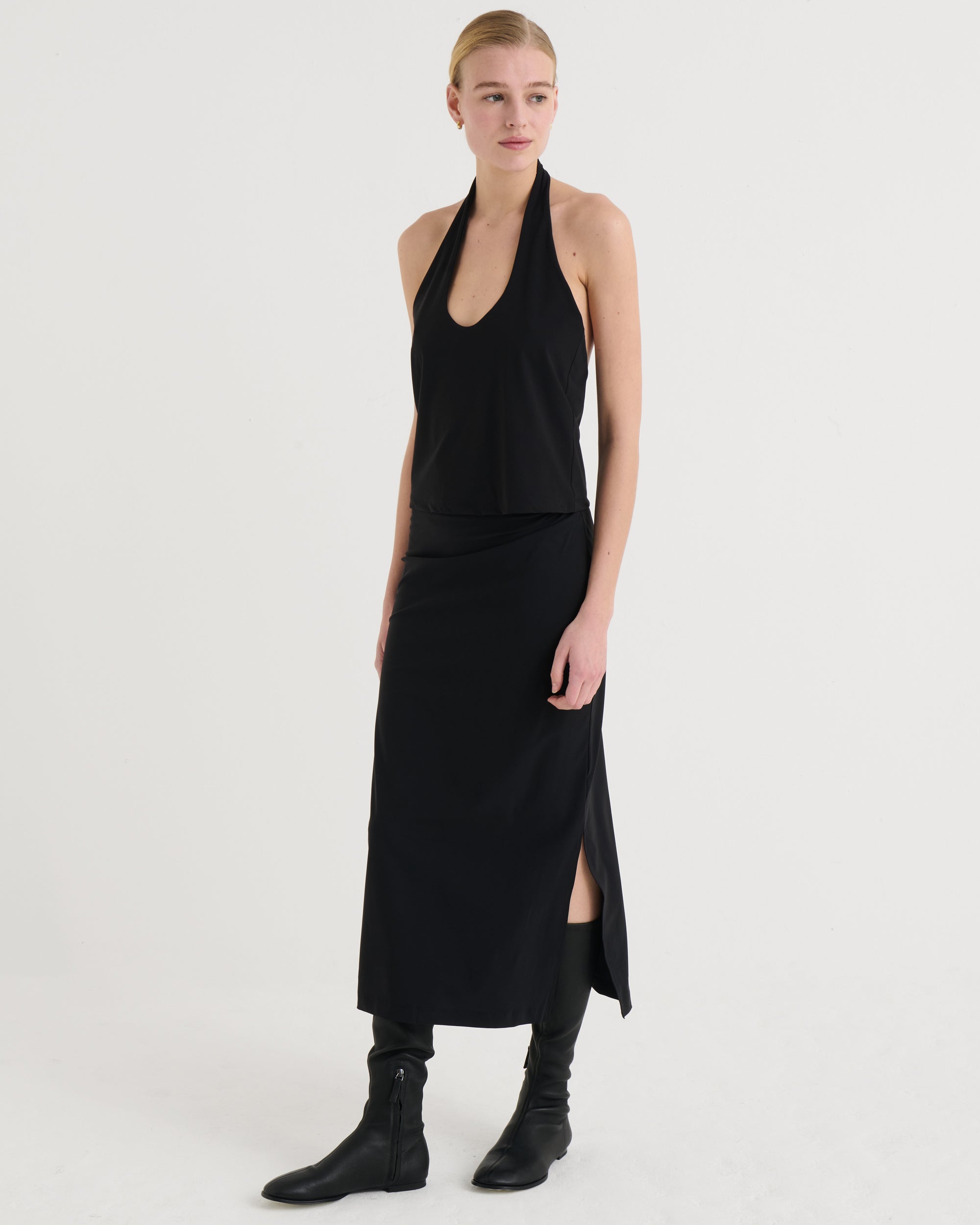 Side-split midi skirt, Black