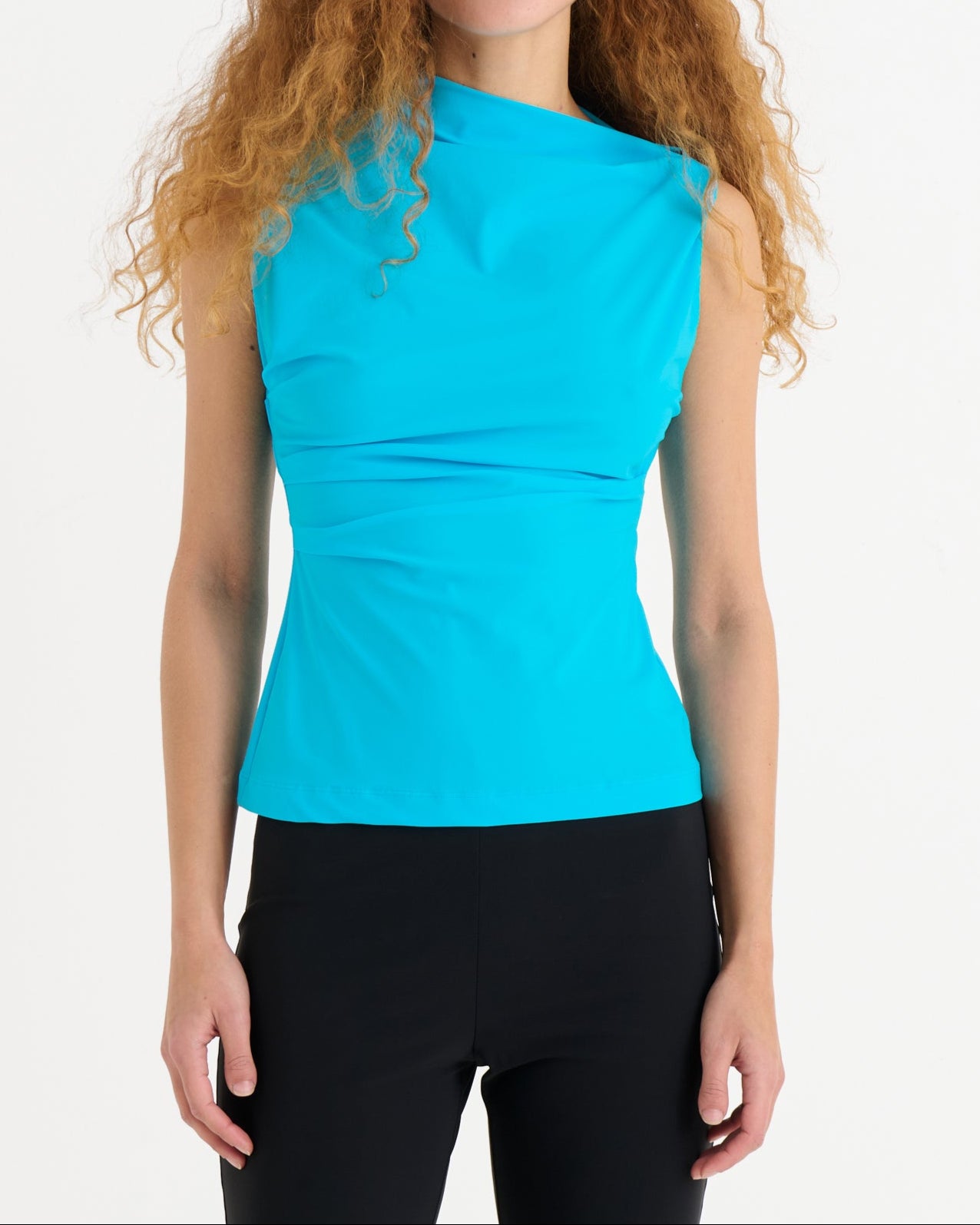 Asymmetric sleeveless top, Azure