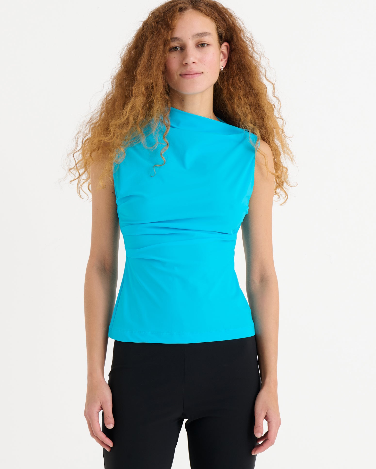 Asymmetric sleeveless top, Azure
