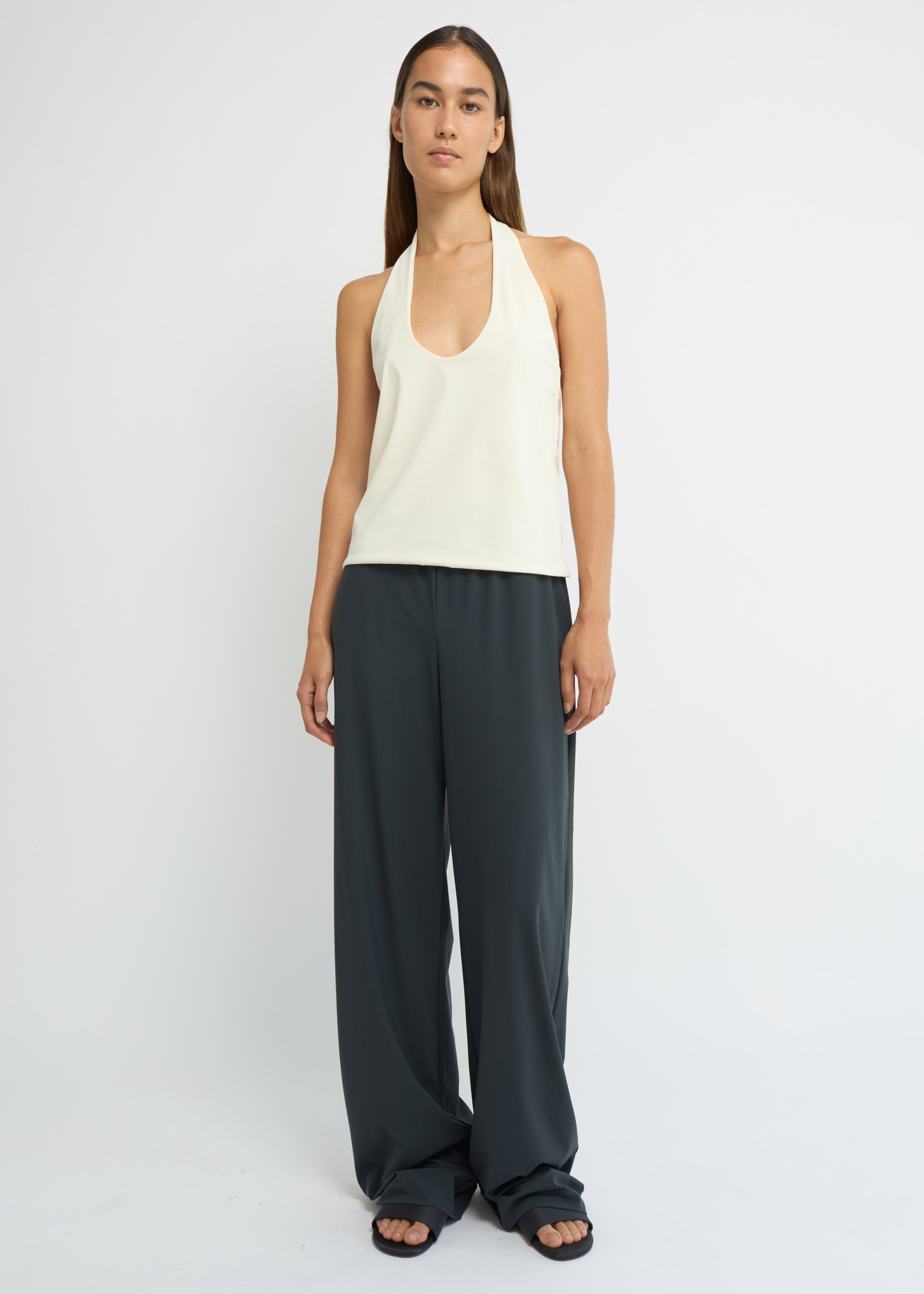 Charcoal wide relaxed-fit jersey pants