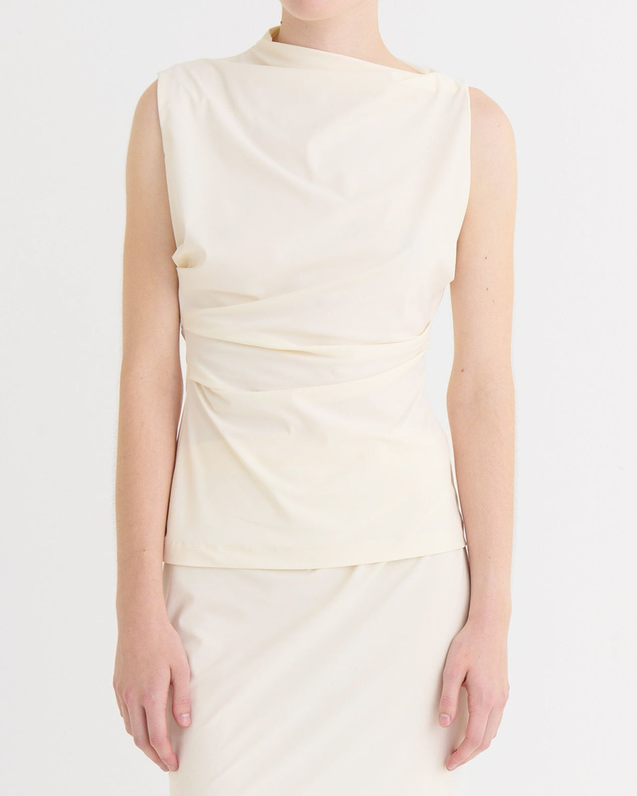 Asymmetric sleeveless top, Cream