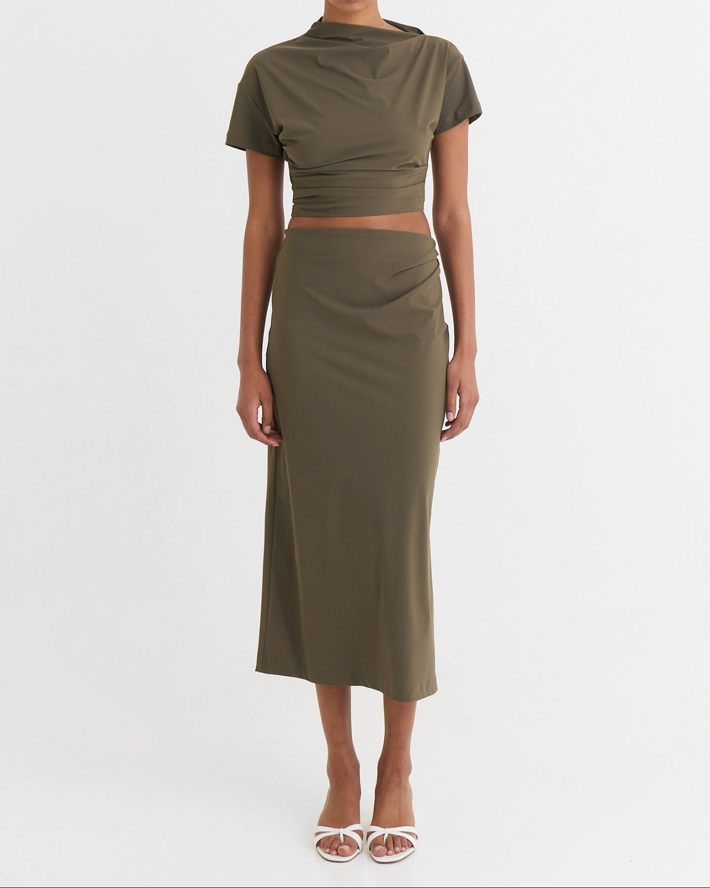 Side-split midi skirt, Moss