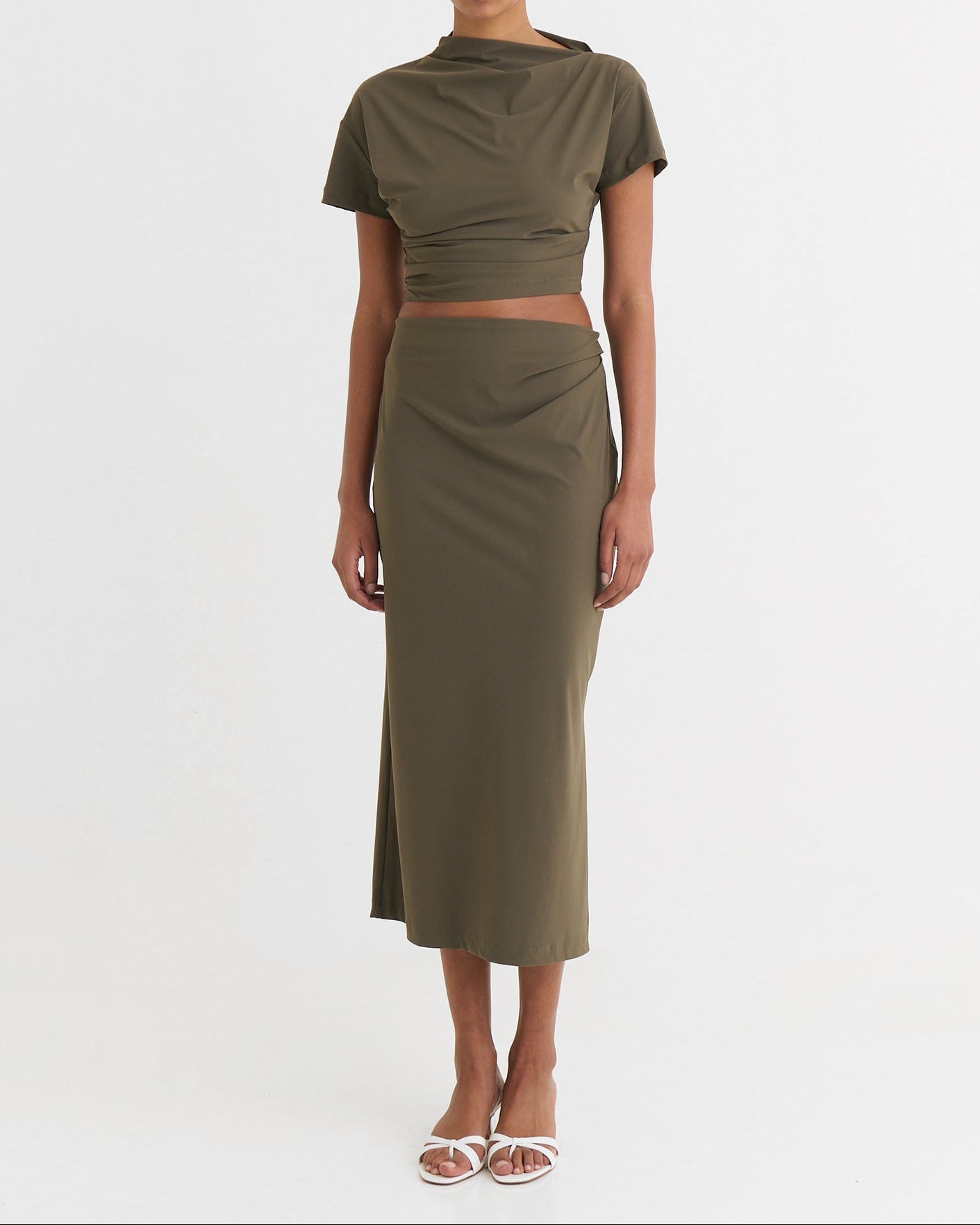 Side-split midi skirt, Moss