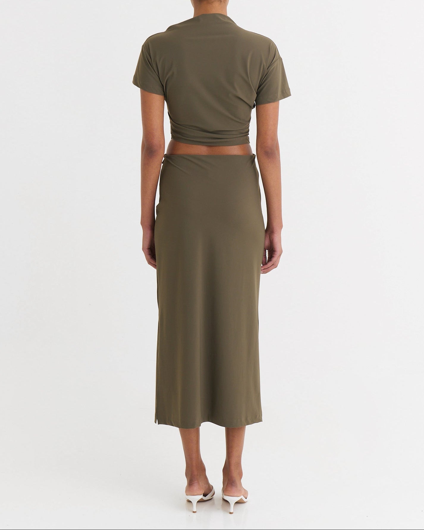Side-split midi skirt, Moss