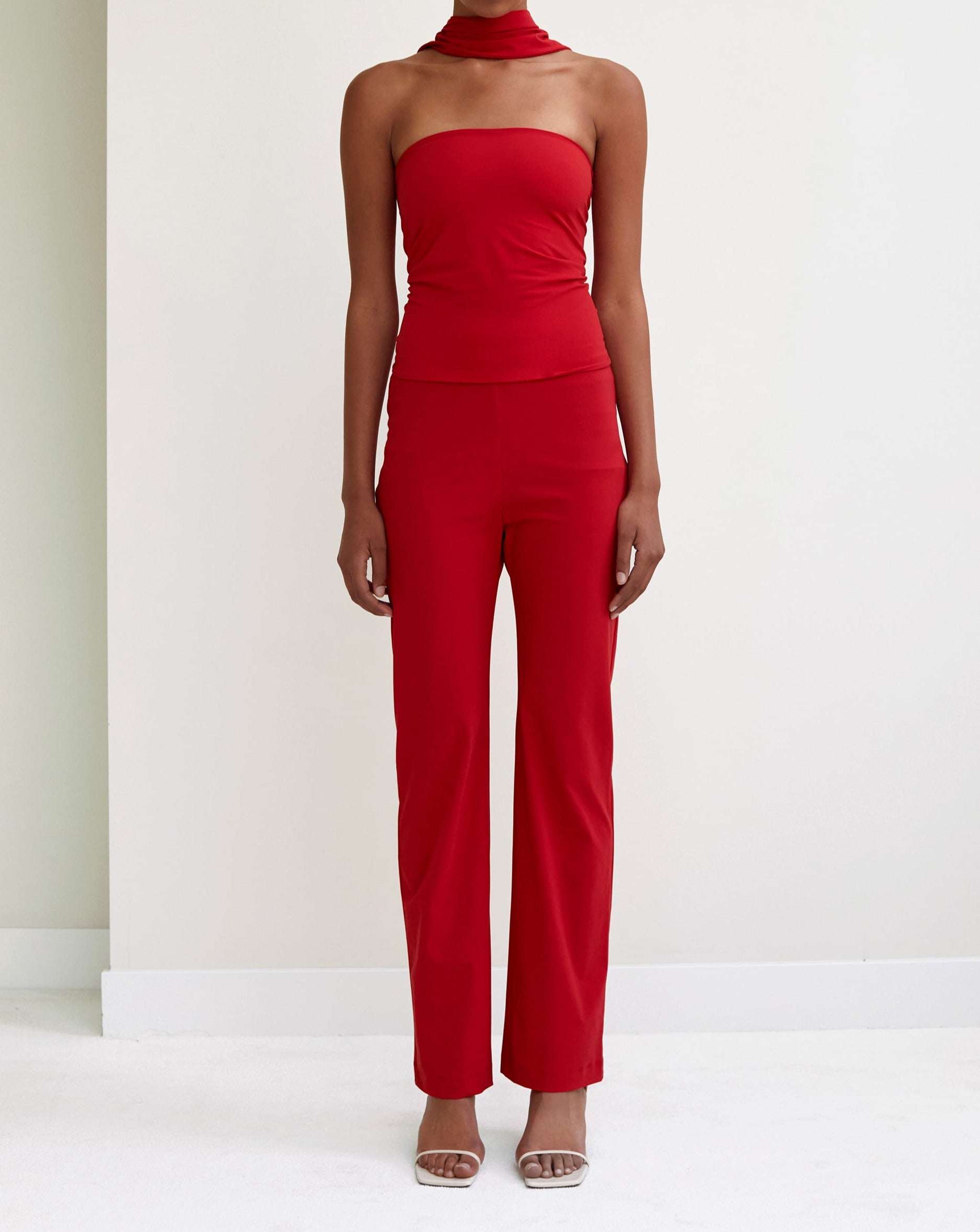 Straight fit jersey pants, Red