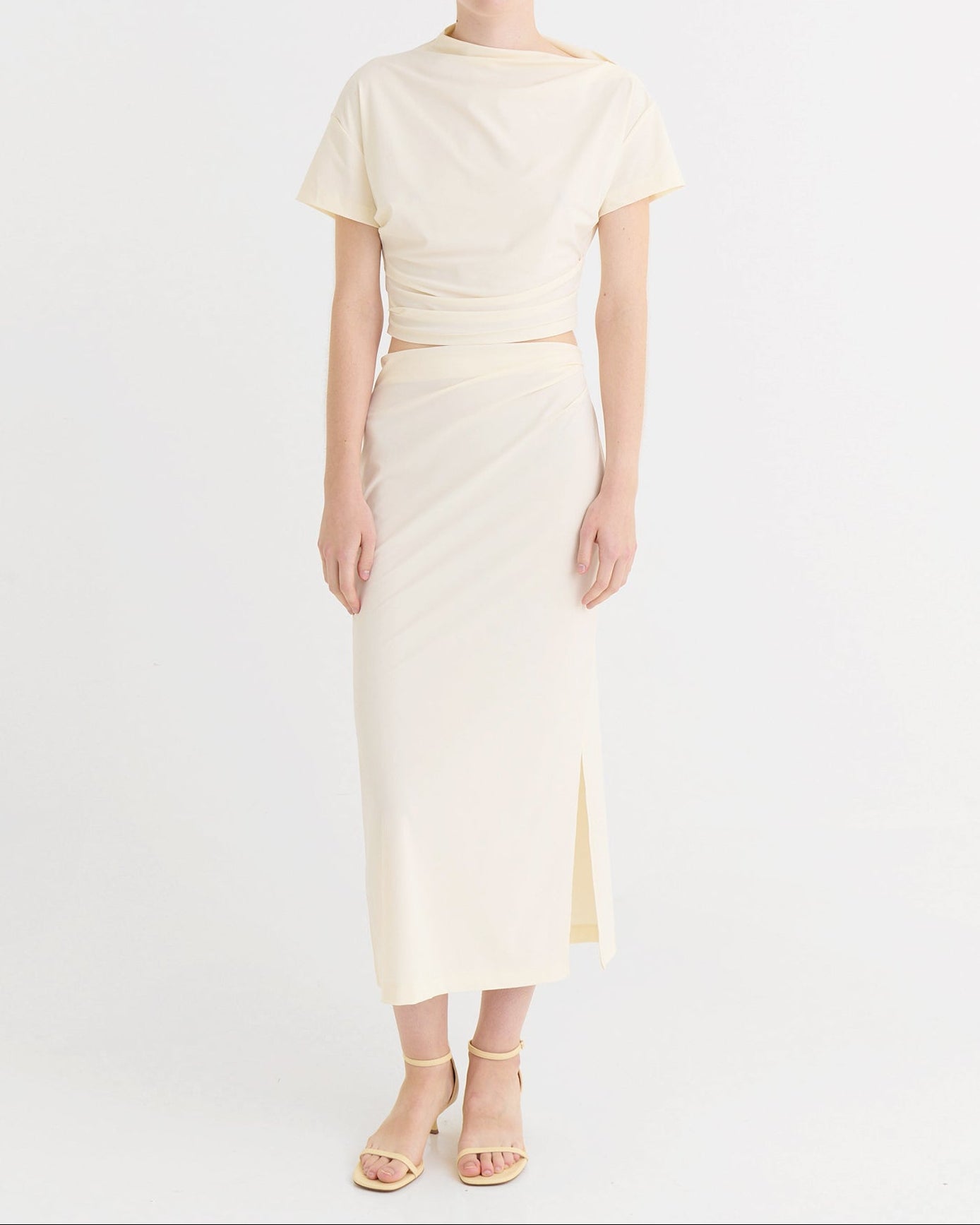 Side-split midi skirt, Cream