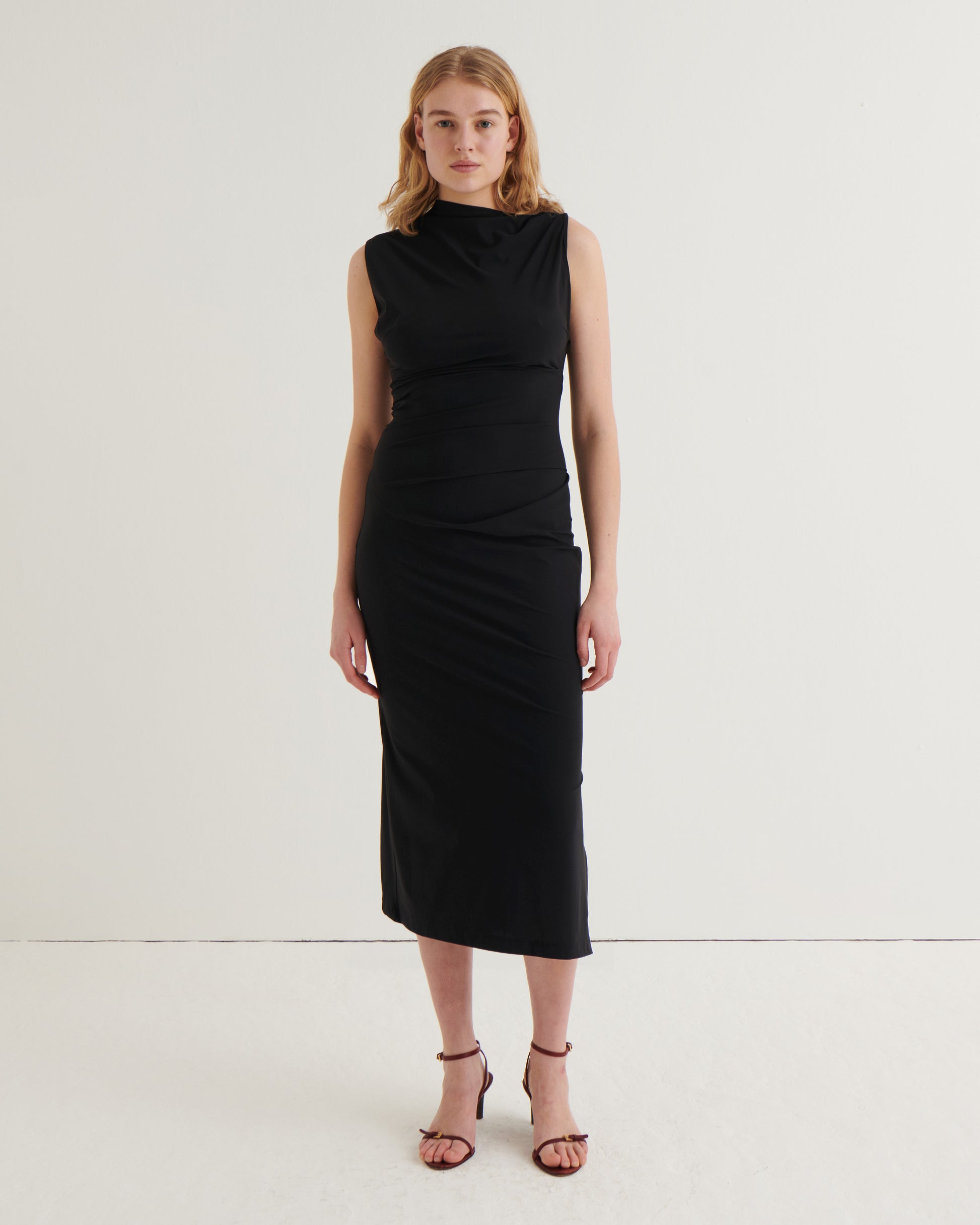 Asymmetric midi dress, Black