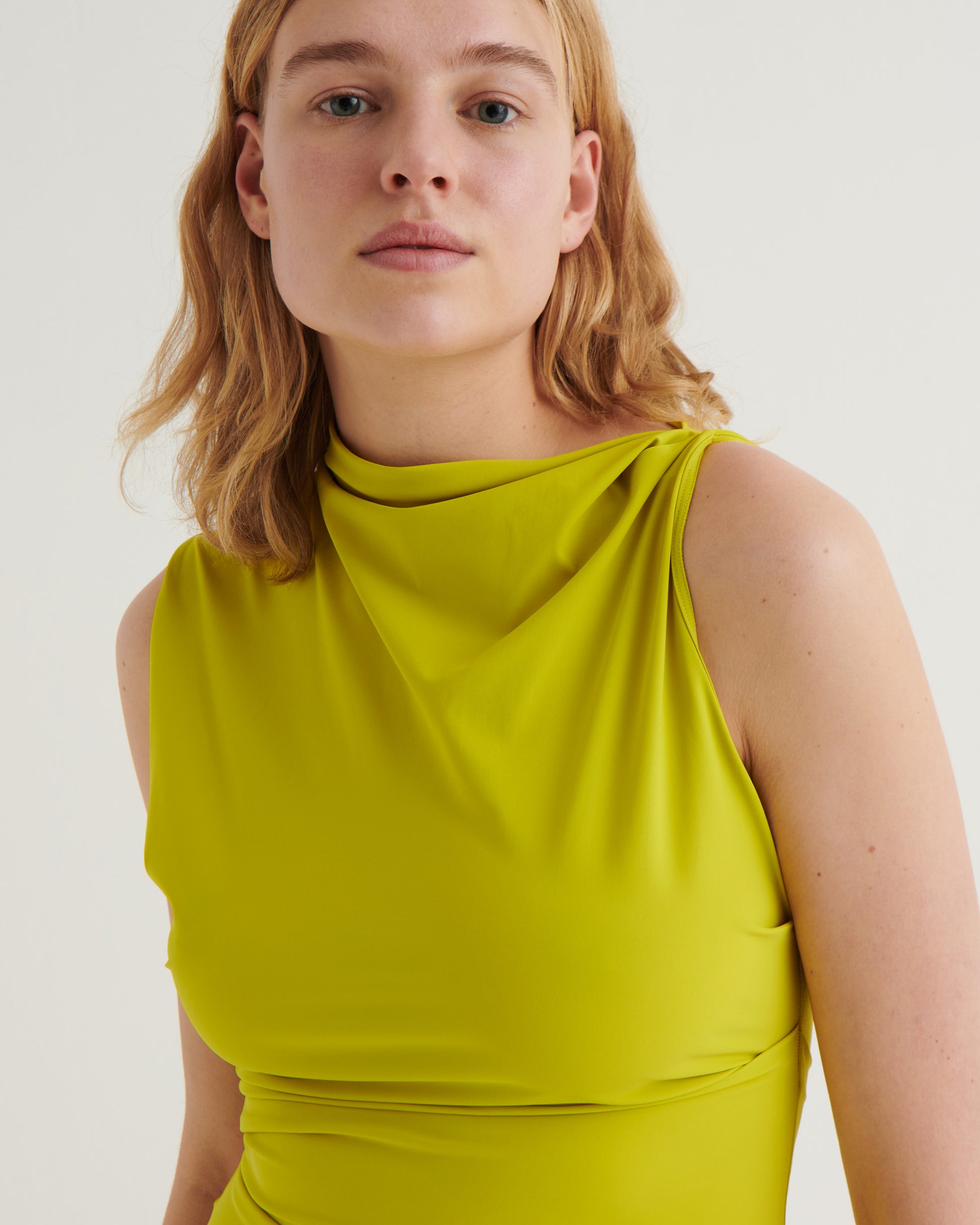 Asymmetric midi dress, Chartreuse
