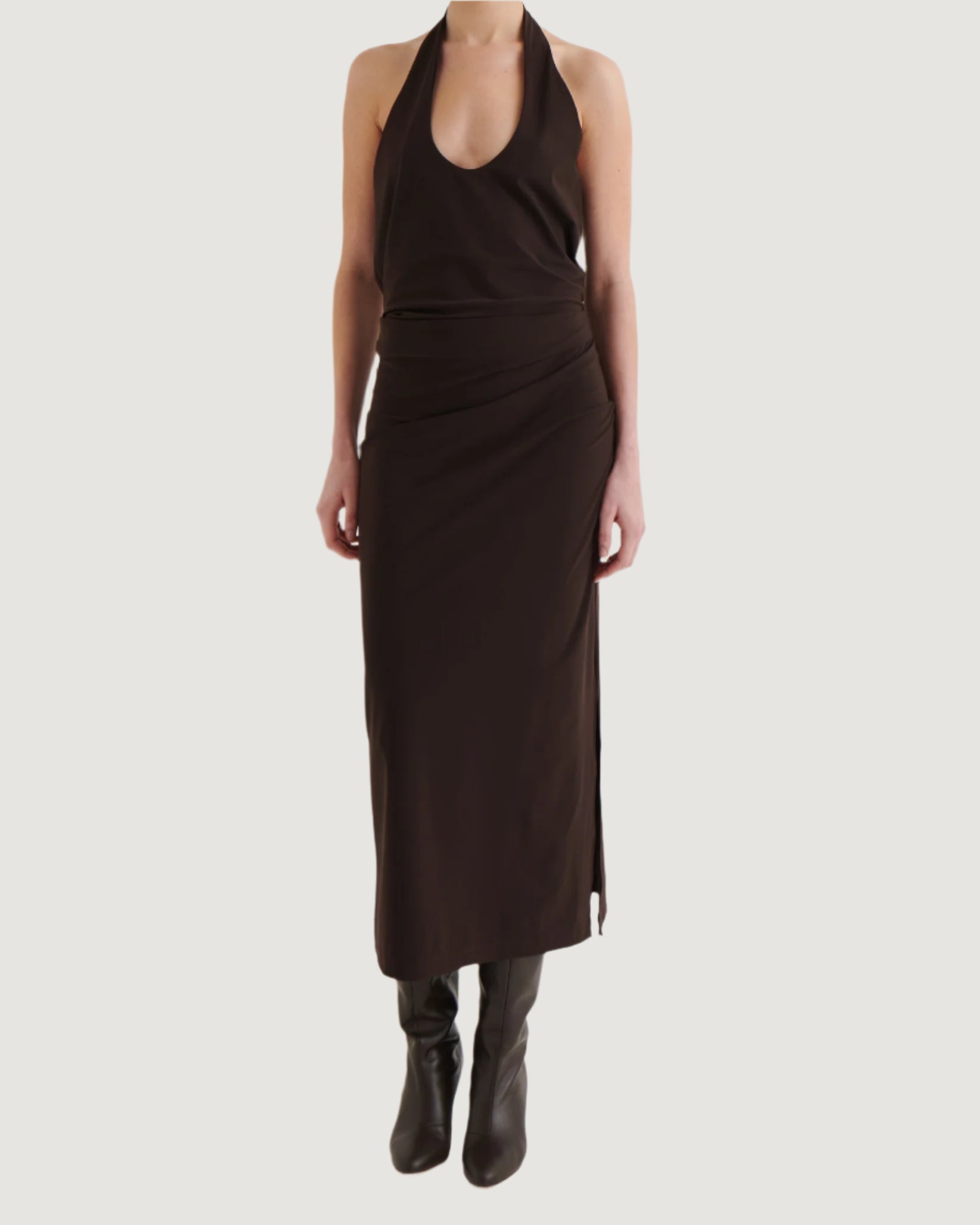 Side-split midi skirt, Cocoa