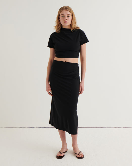 Side split midi skirt, Black