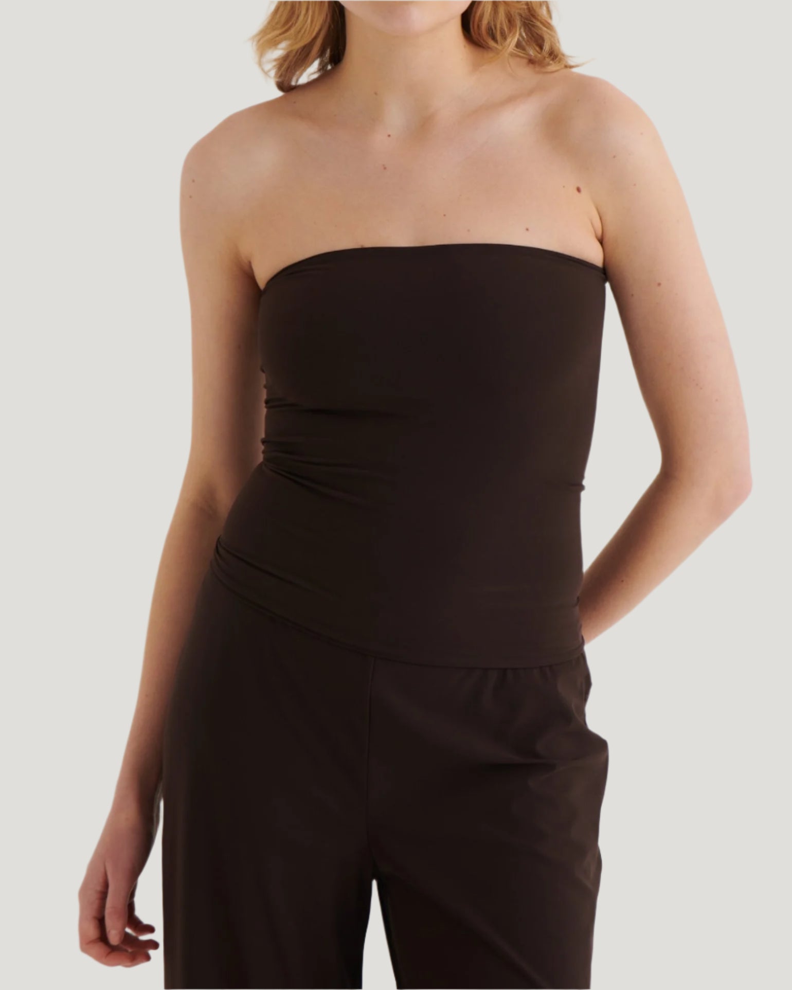 Strapless bandeau top, Cocoa