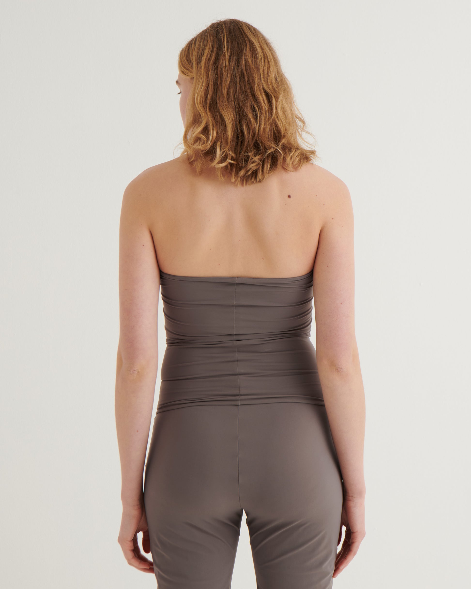 Strapless jersey bandeau top, Taupe