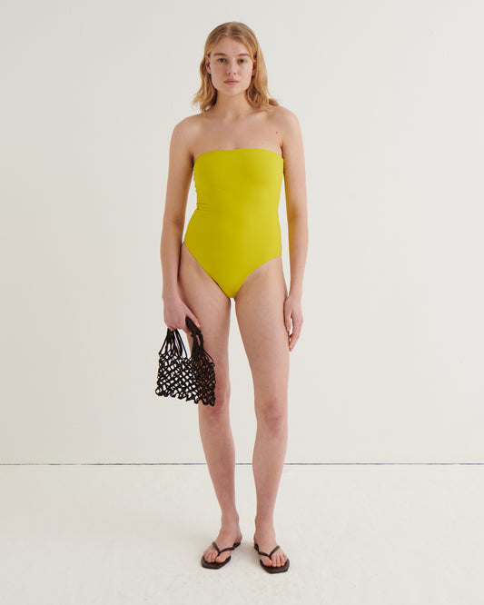 Strapless swimsuit, Chartreuse