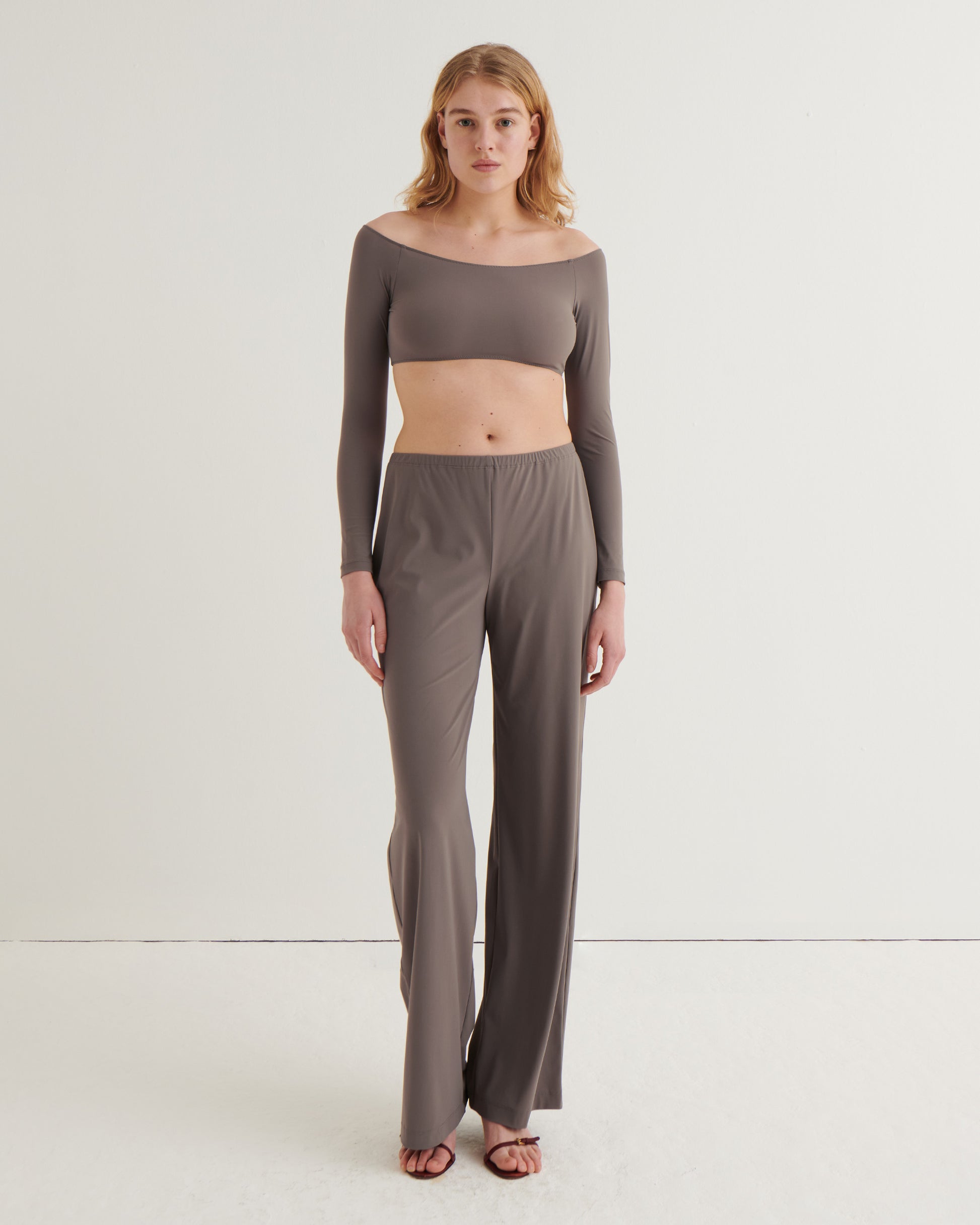 Wide-leg jersey pants, Taupe